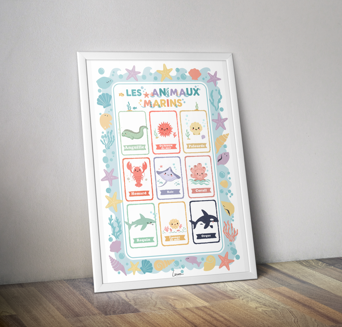 Affiche enfant  pédagogique " Les animaux marins" - Poster enfant