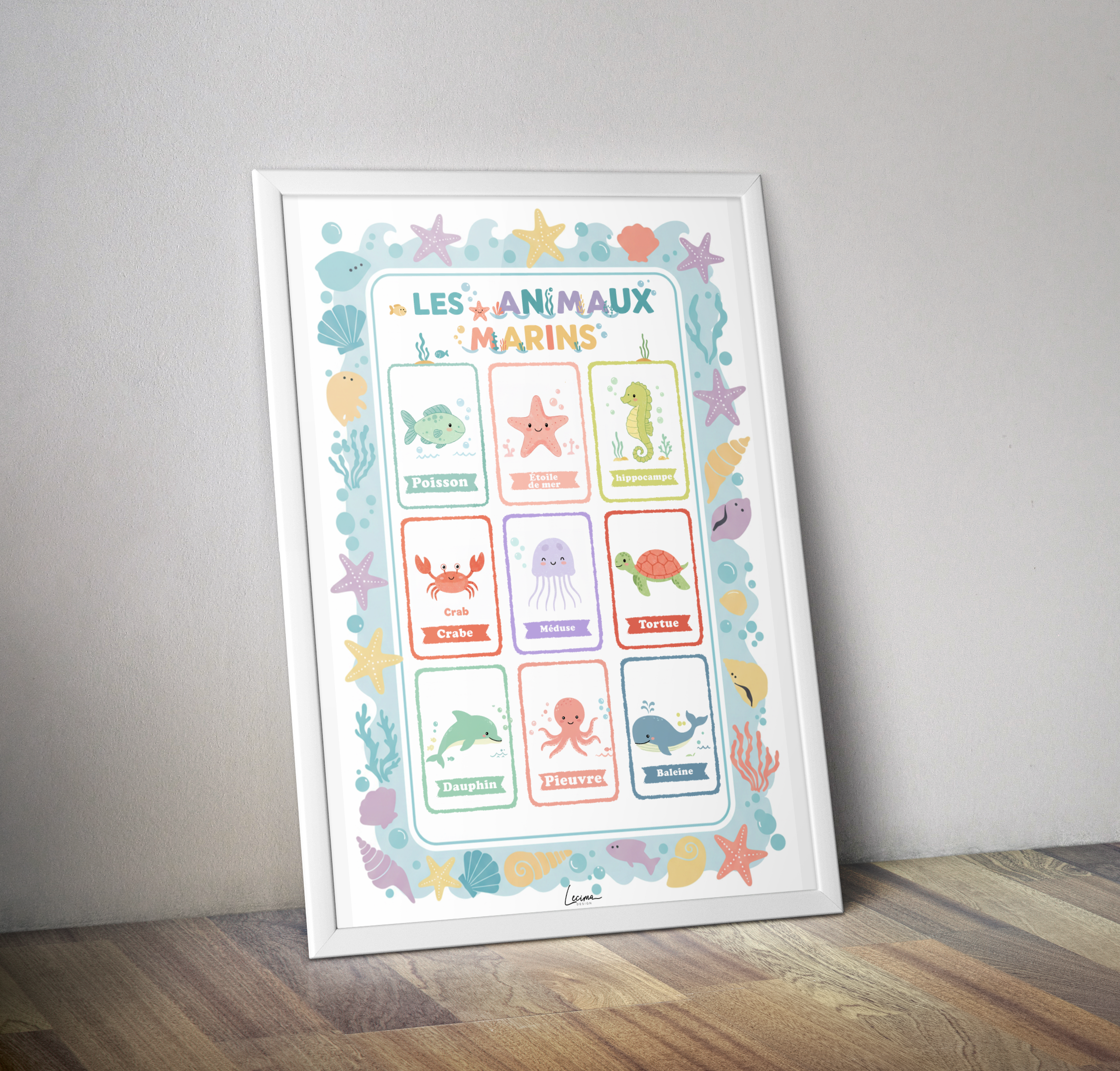 Affiche enfant pédagogique des animaux de la mer