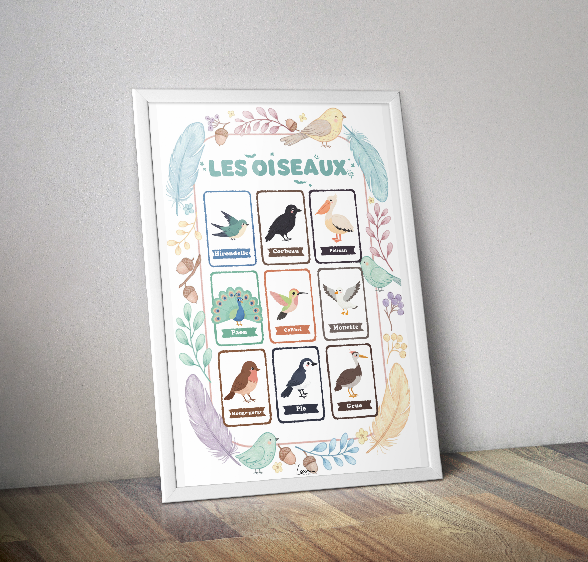 Affiche enfant " les oiseaux" Poster pédagogique - Décoration chambre
