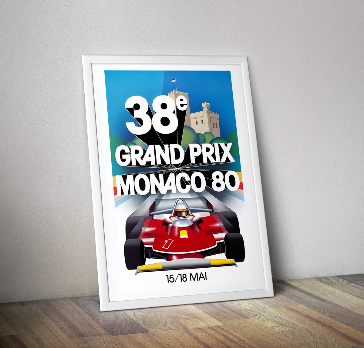 Poster affiche rétro Monaco 1980 - Affiche vintage course auto