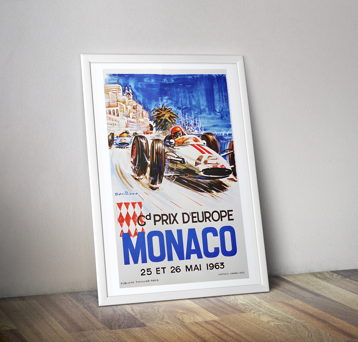 Affiche vintage Monaco 1963 - Poster vintage course automobile