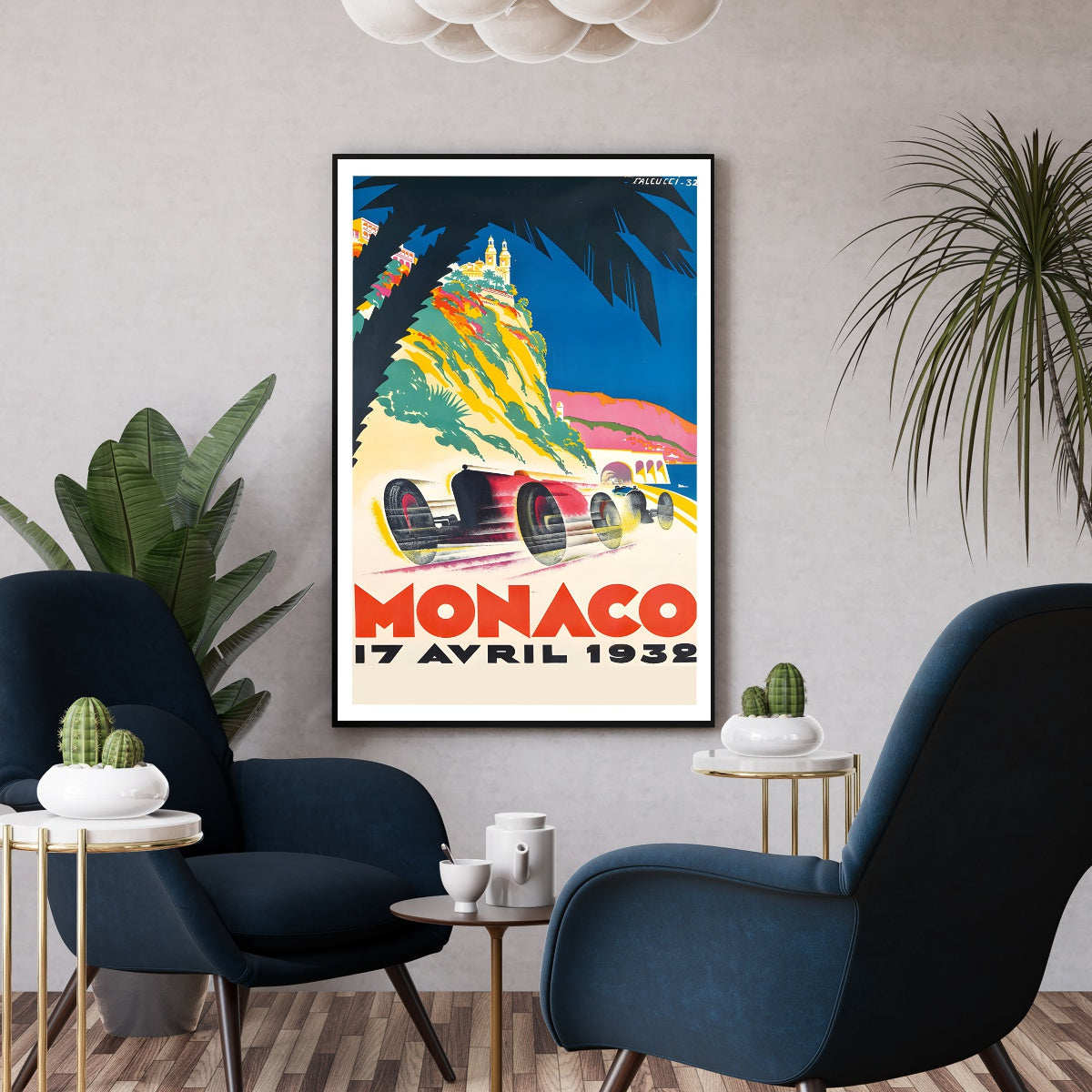 Affiche vintage grand prix Monaco 1932 - Poster course auto