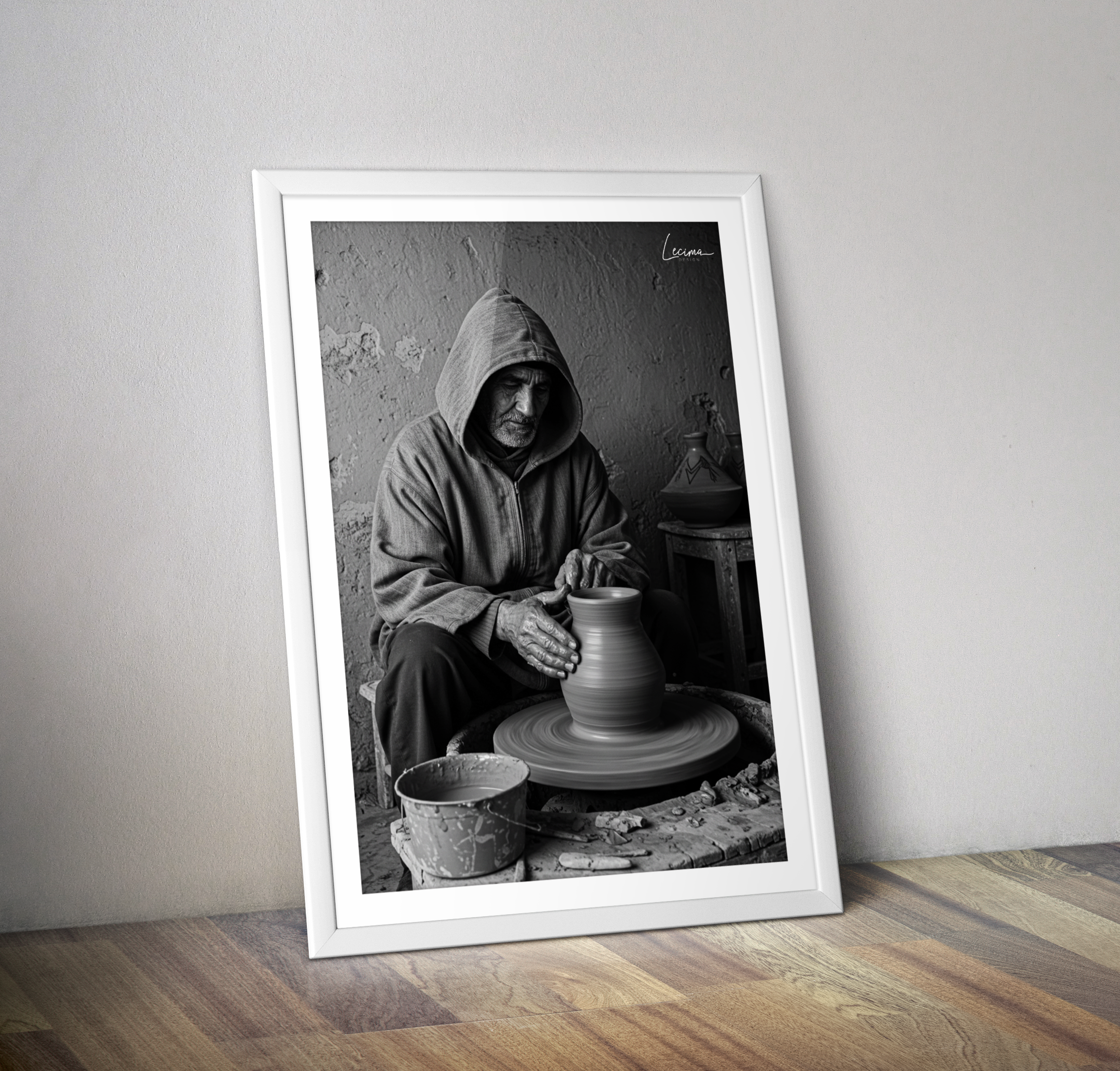 Affiche potier Maroc noir et blanc - Poster orientaliste
