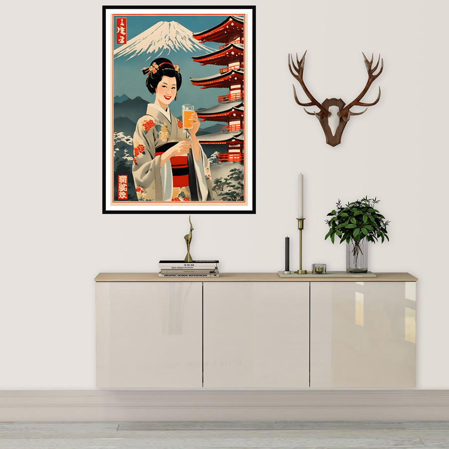 Affiche rétro alcool bière Japon - Poster vintage bière