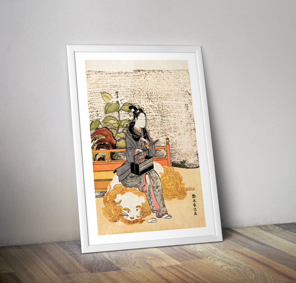 Affiche art asiatique jeunes Monju dieu de la sagesse sur un Lion - Poster estampe