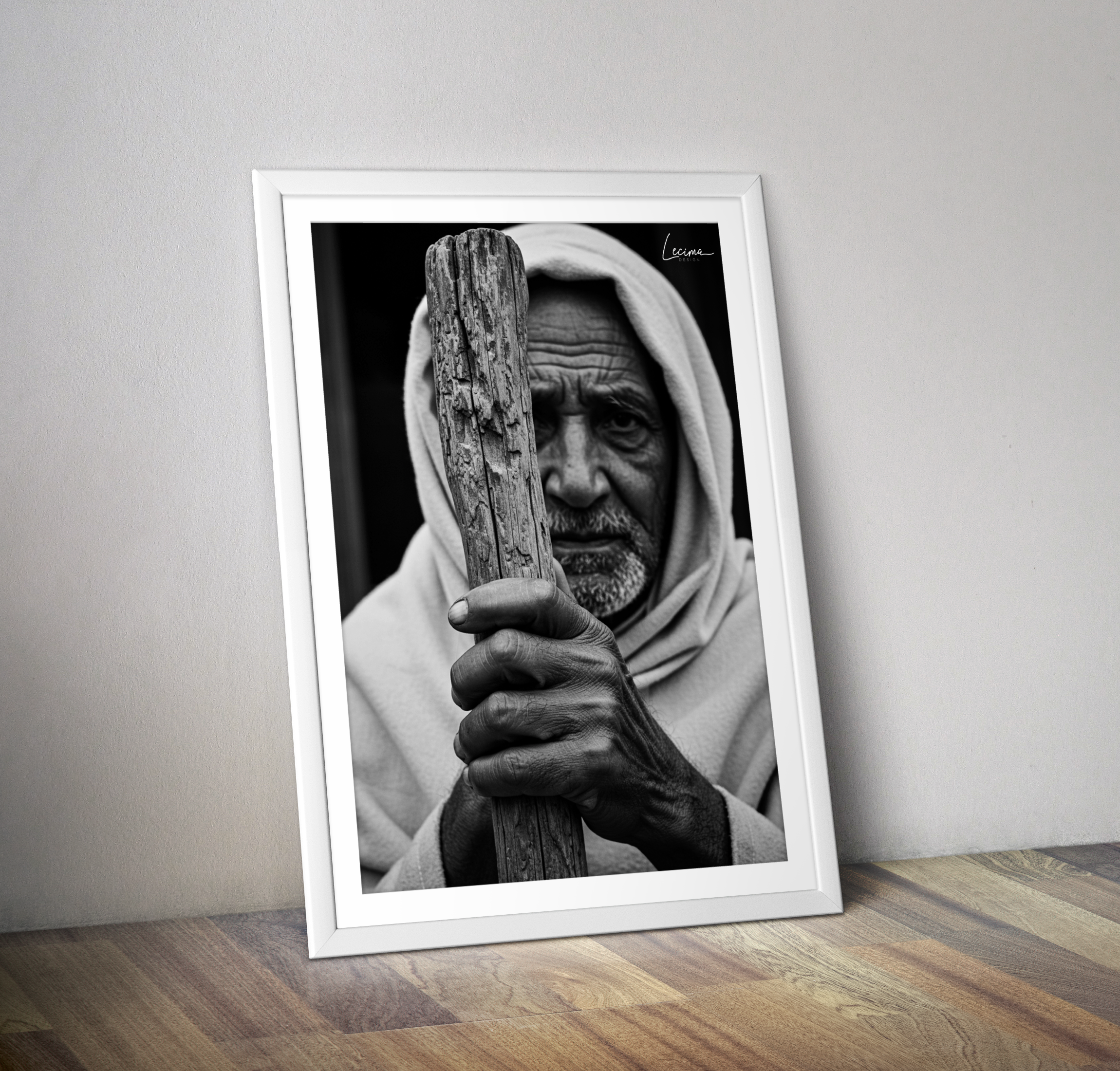 Affiche Maroc homme au baton - Poster orientaliste noir et blanc