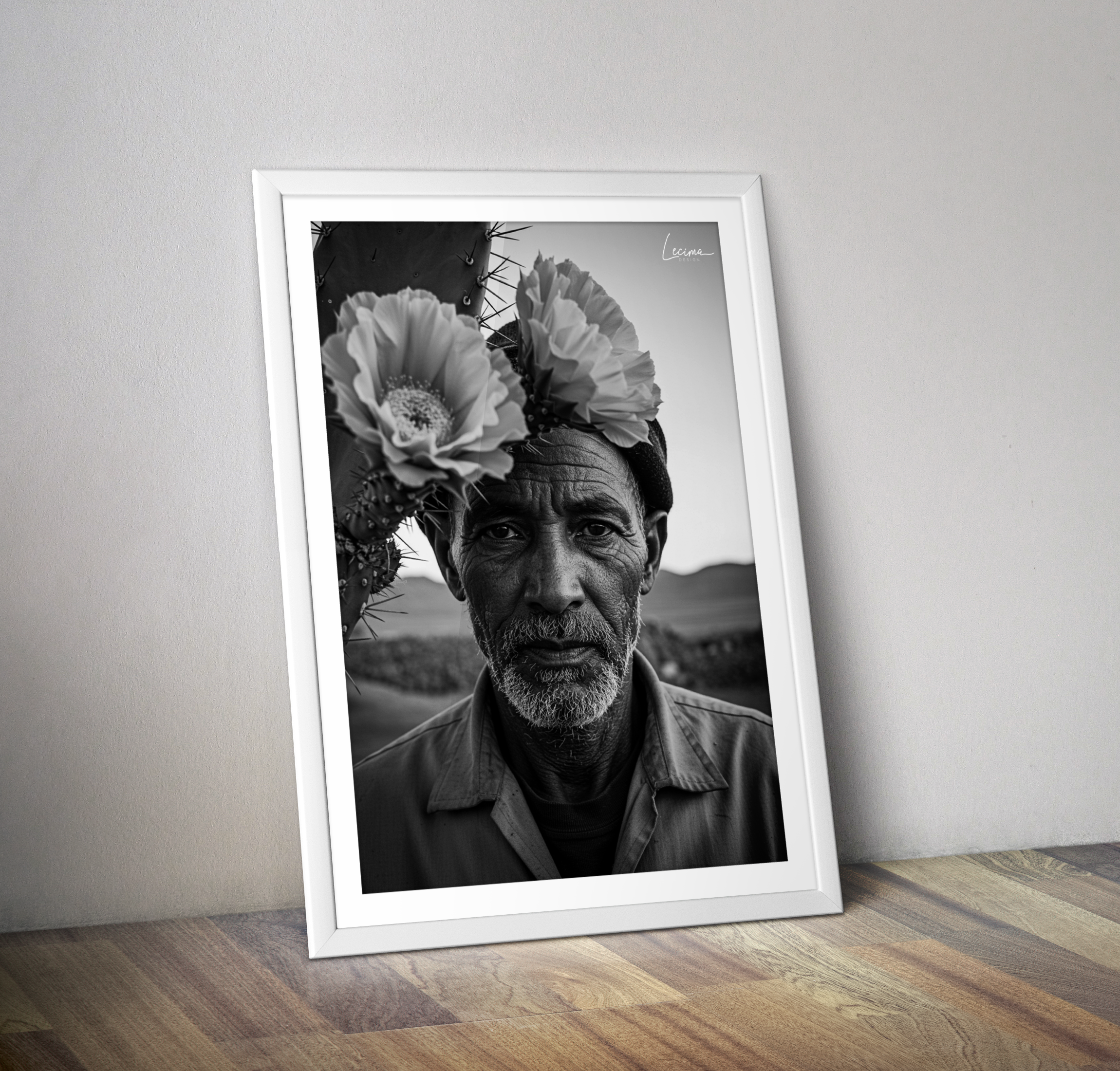 Affiche homme et tournesol noir et blanc - Poster orientaliste