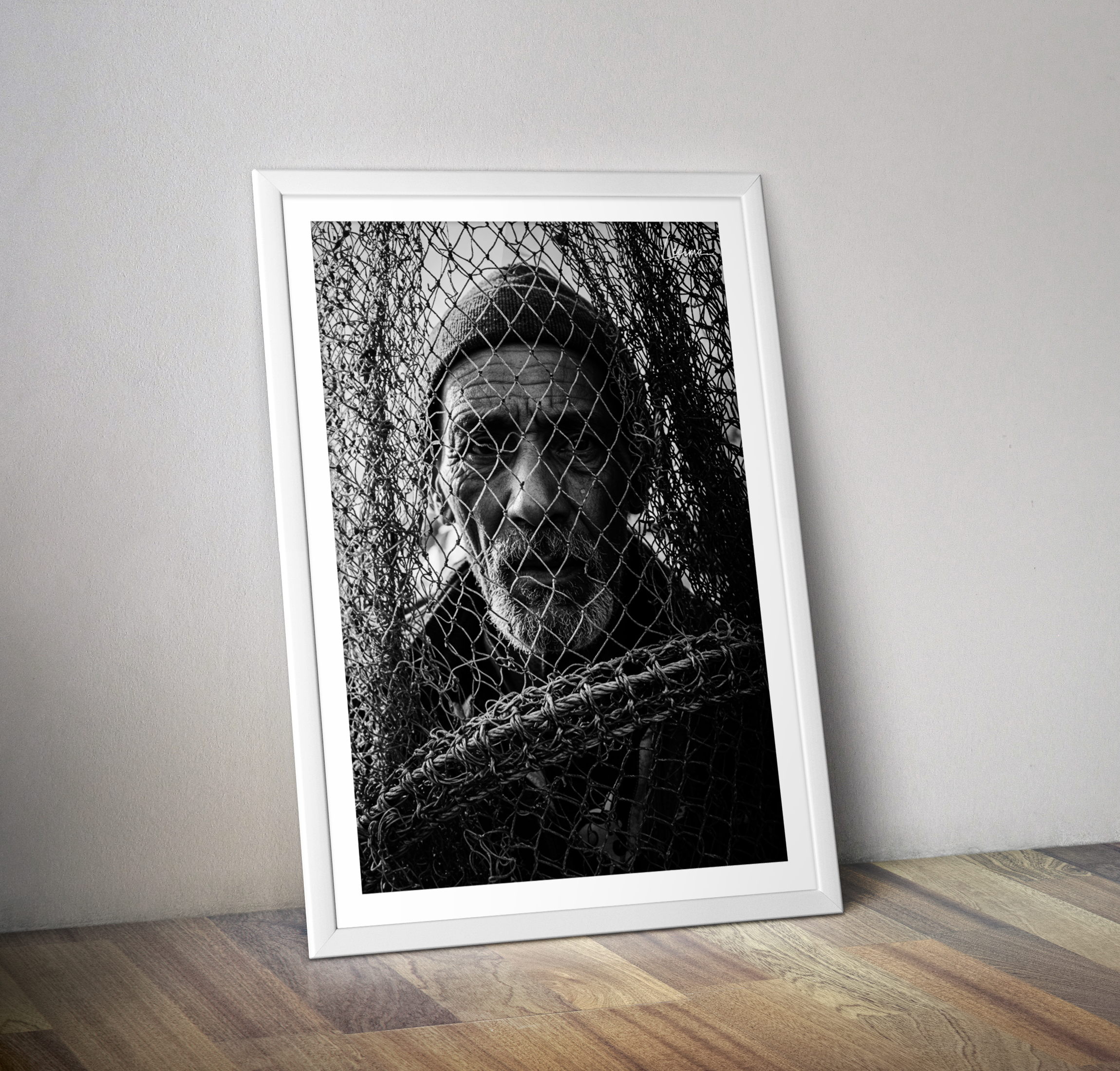 Affiche homme pêcheur Maroc - Poster noir et blanc déco