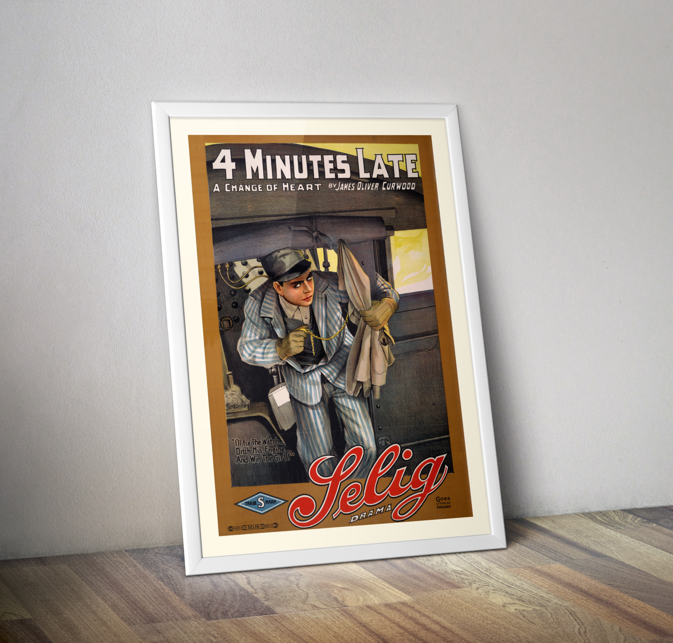 Affiche film 4 minutes late 1914 - Cinéma studio Lelig drama