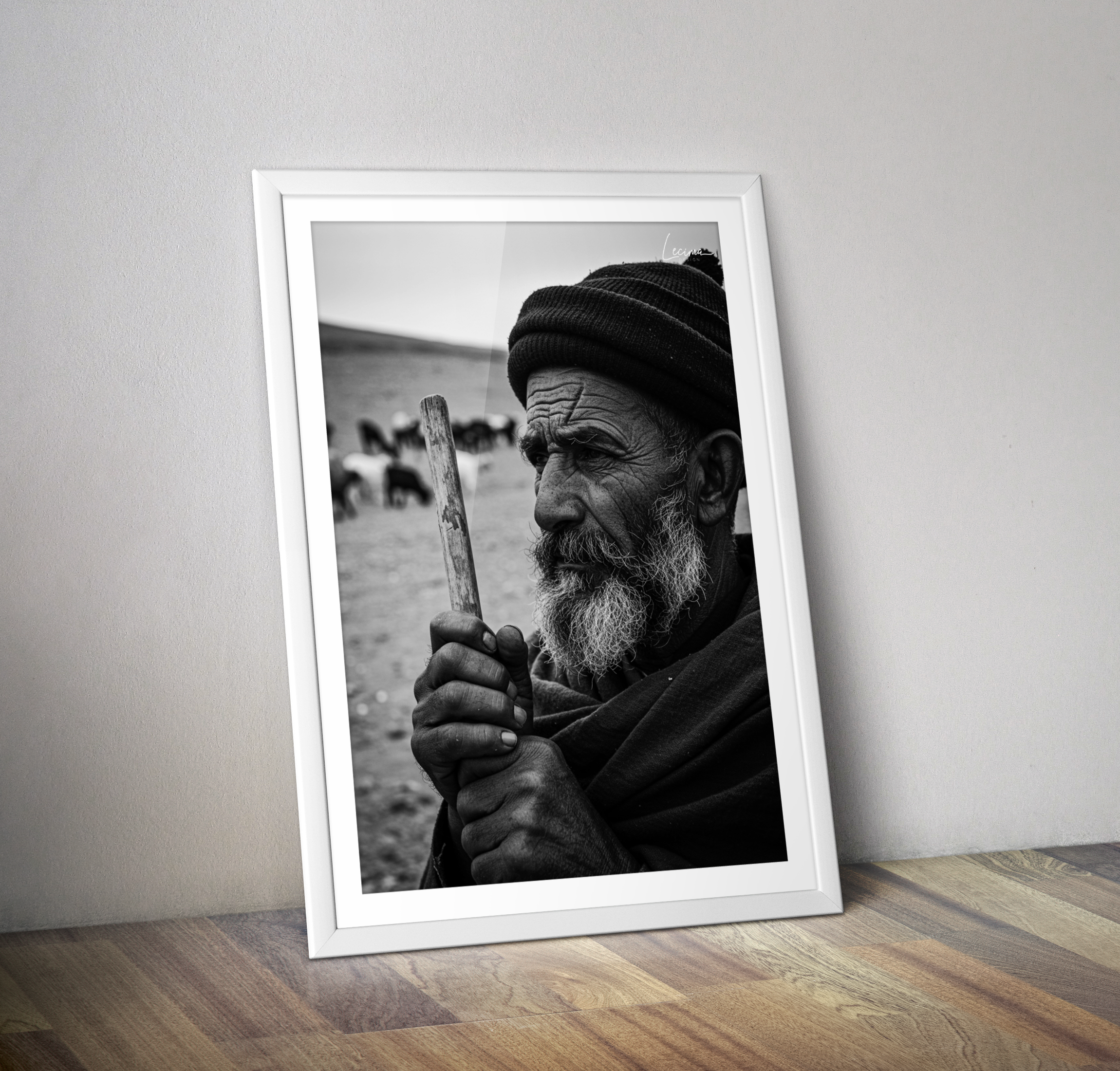 Affiche berger Maroc moutons noir et blanc - Poster déco orient
