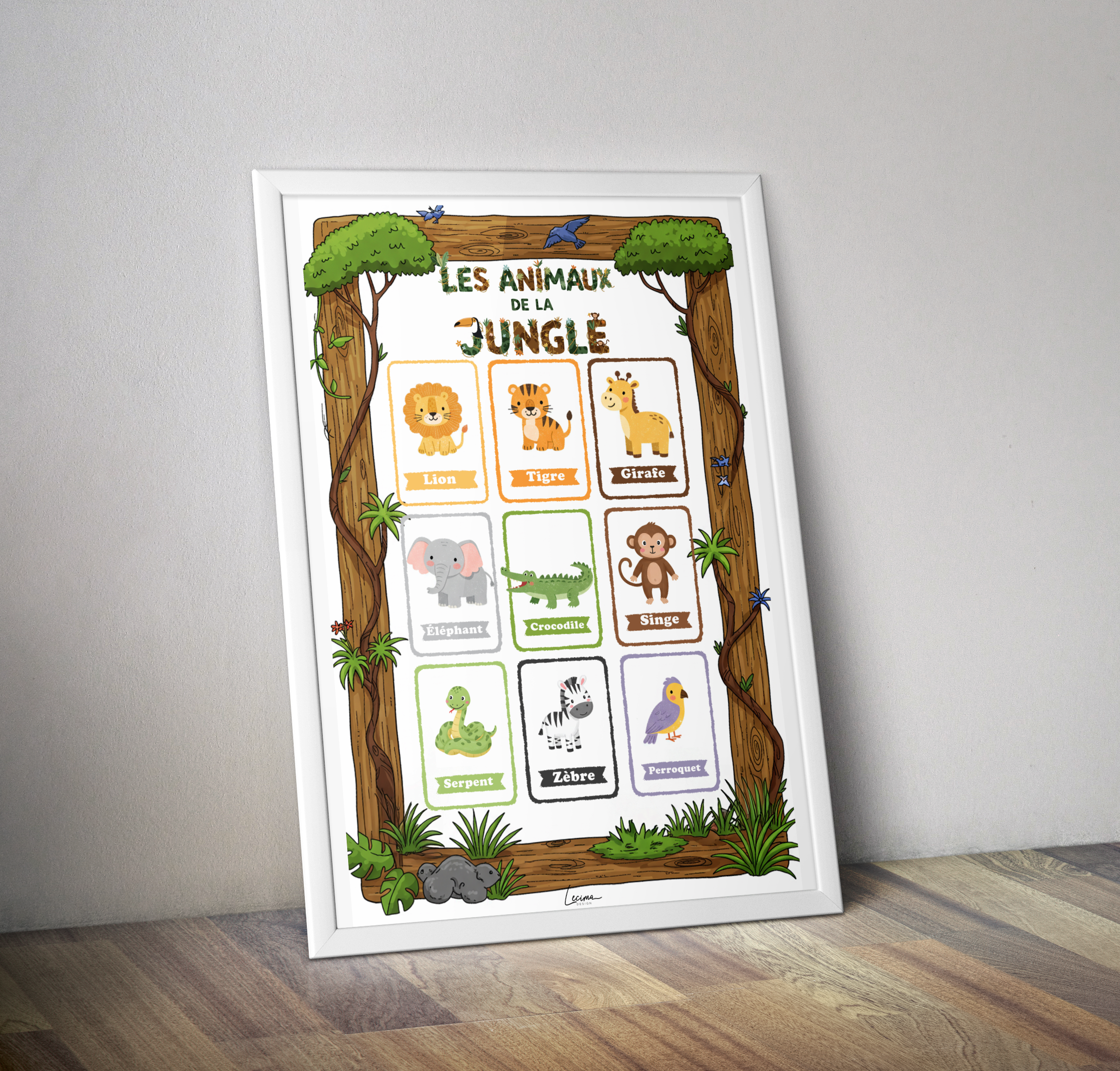 Affiche pédagogique Animaux de la jungle - Poster chambre enfant