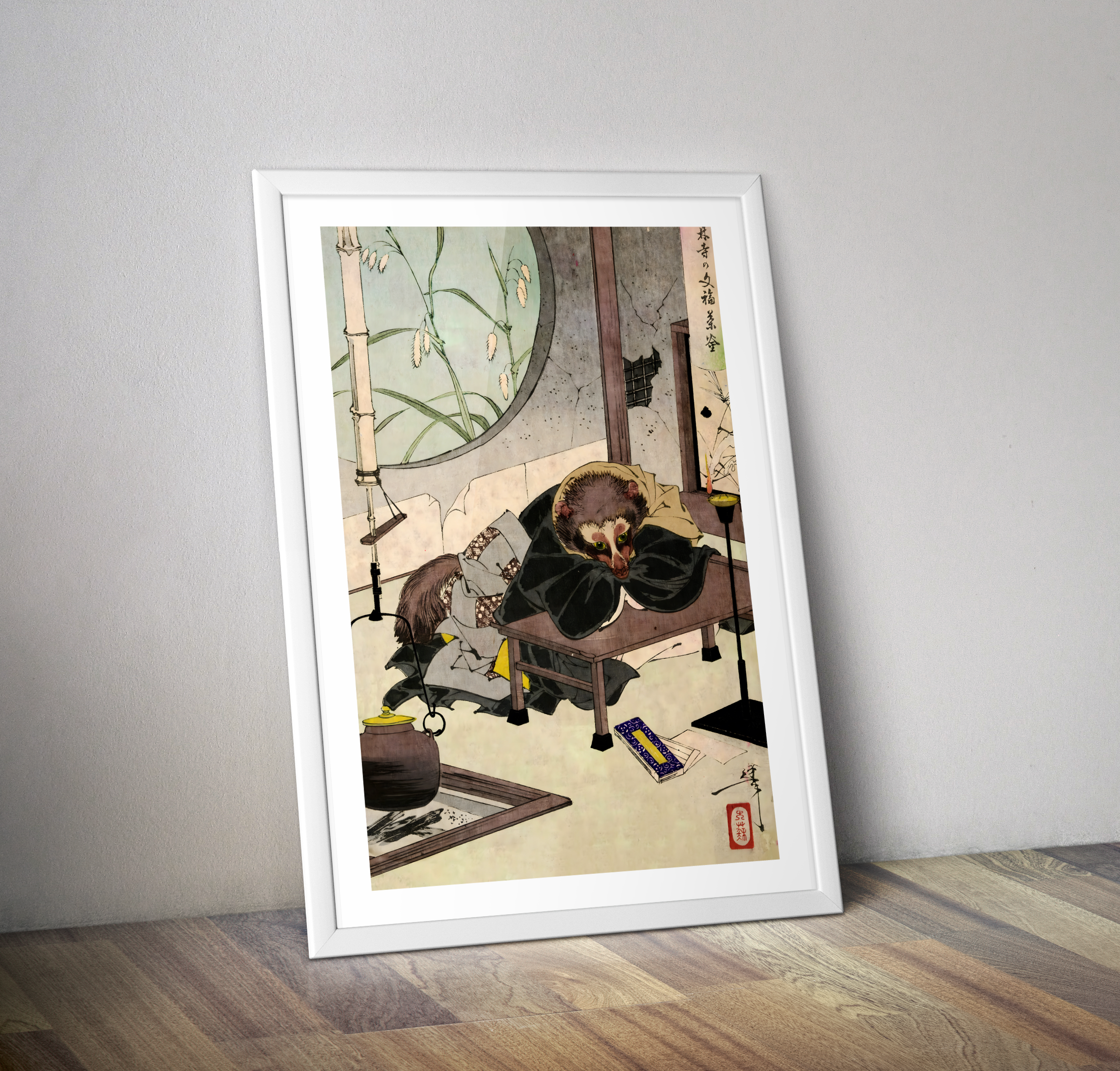 Affiche conte japonais estampe antique - Poster la bouilloire parlait