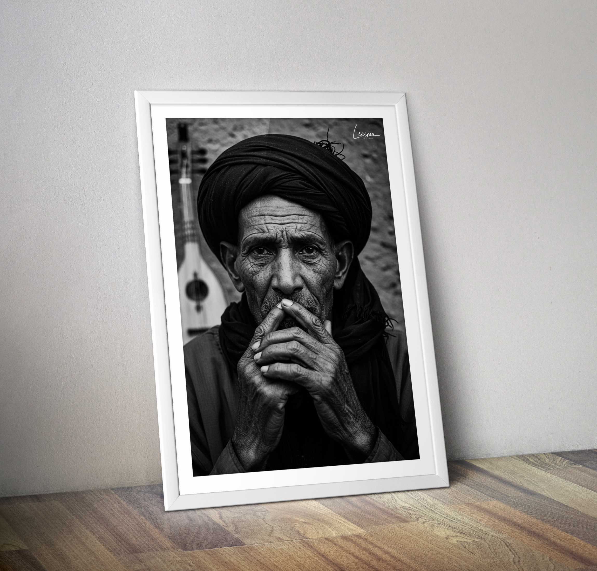 Affiche musicien arabe Maroc - Décoration noir et blanc orient