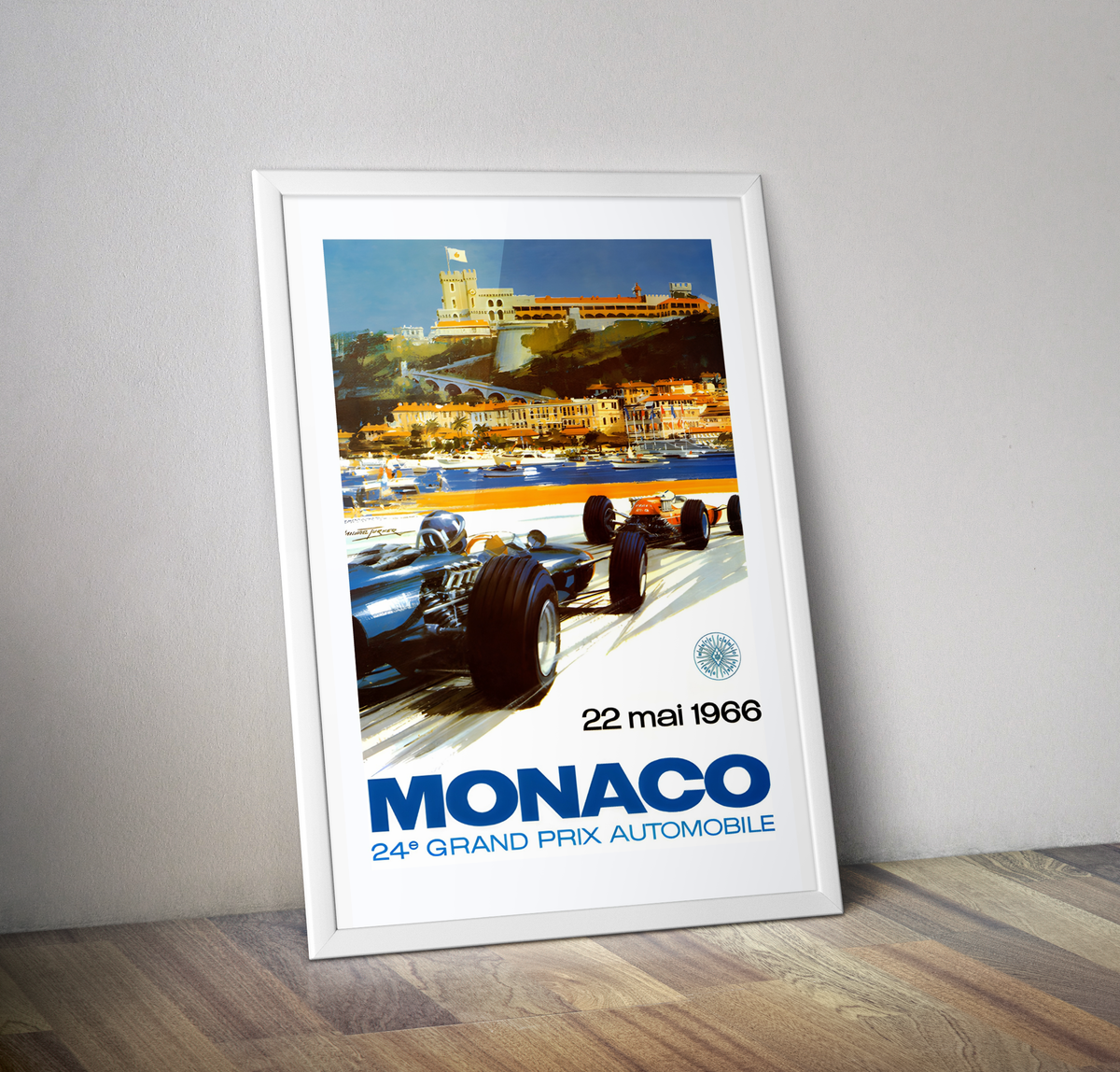 Affiche vintage grand prix Monaco 1966 - Poster rétro course auto