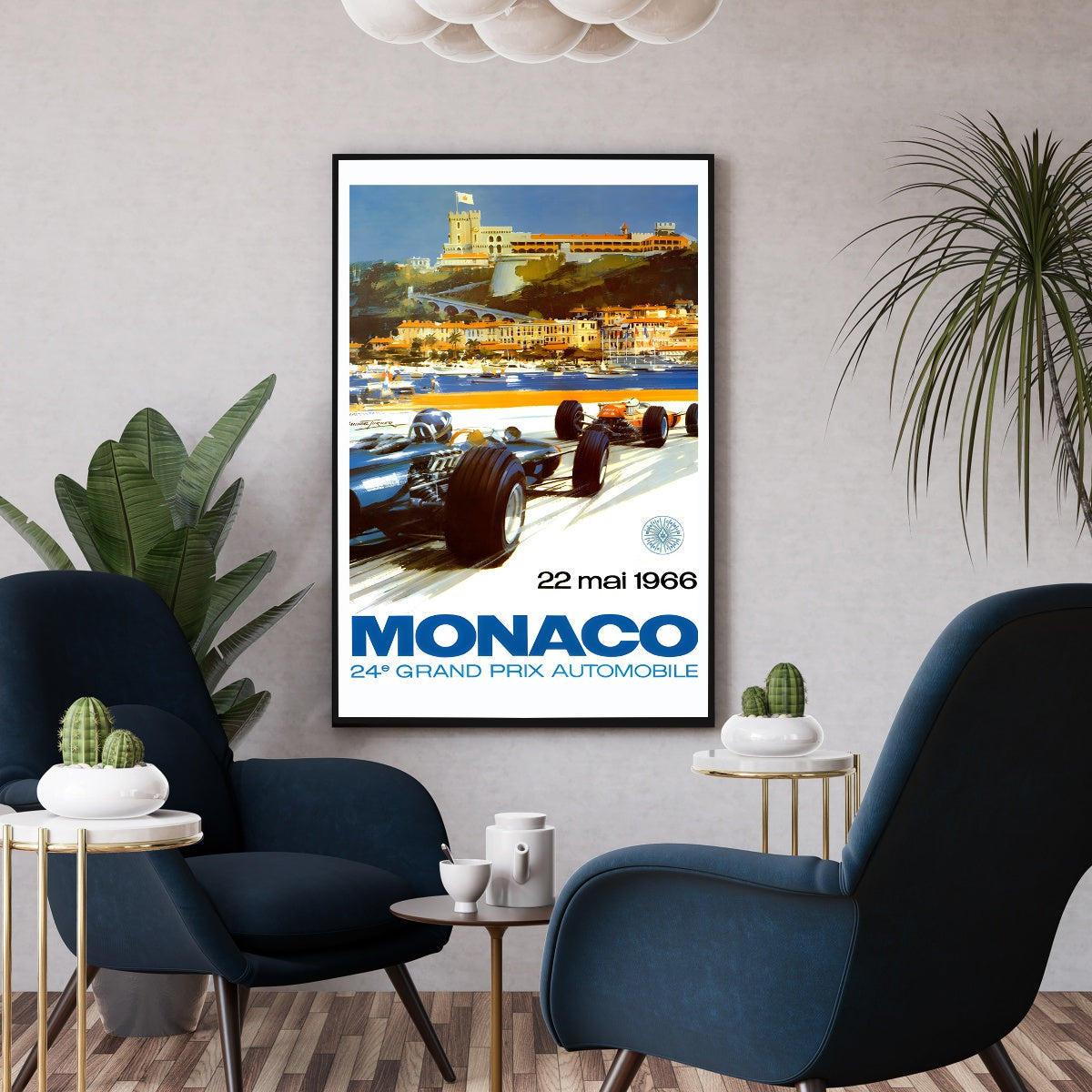 Affiche vintage grand prix Monaco 1966 - Poster rétro course auto