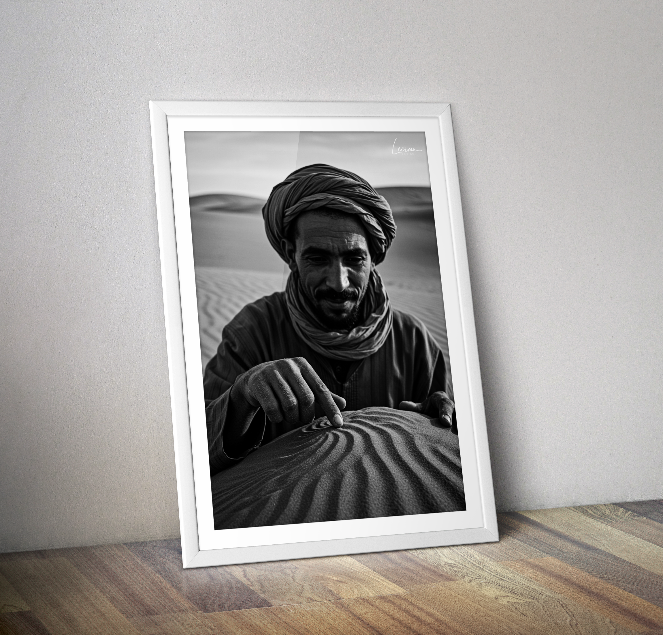 Affiche bédouin dans le sable - Poster noir noir et blanc