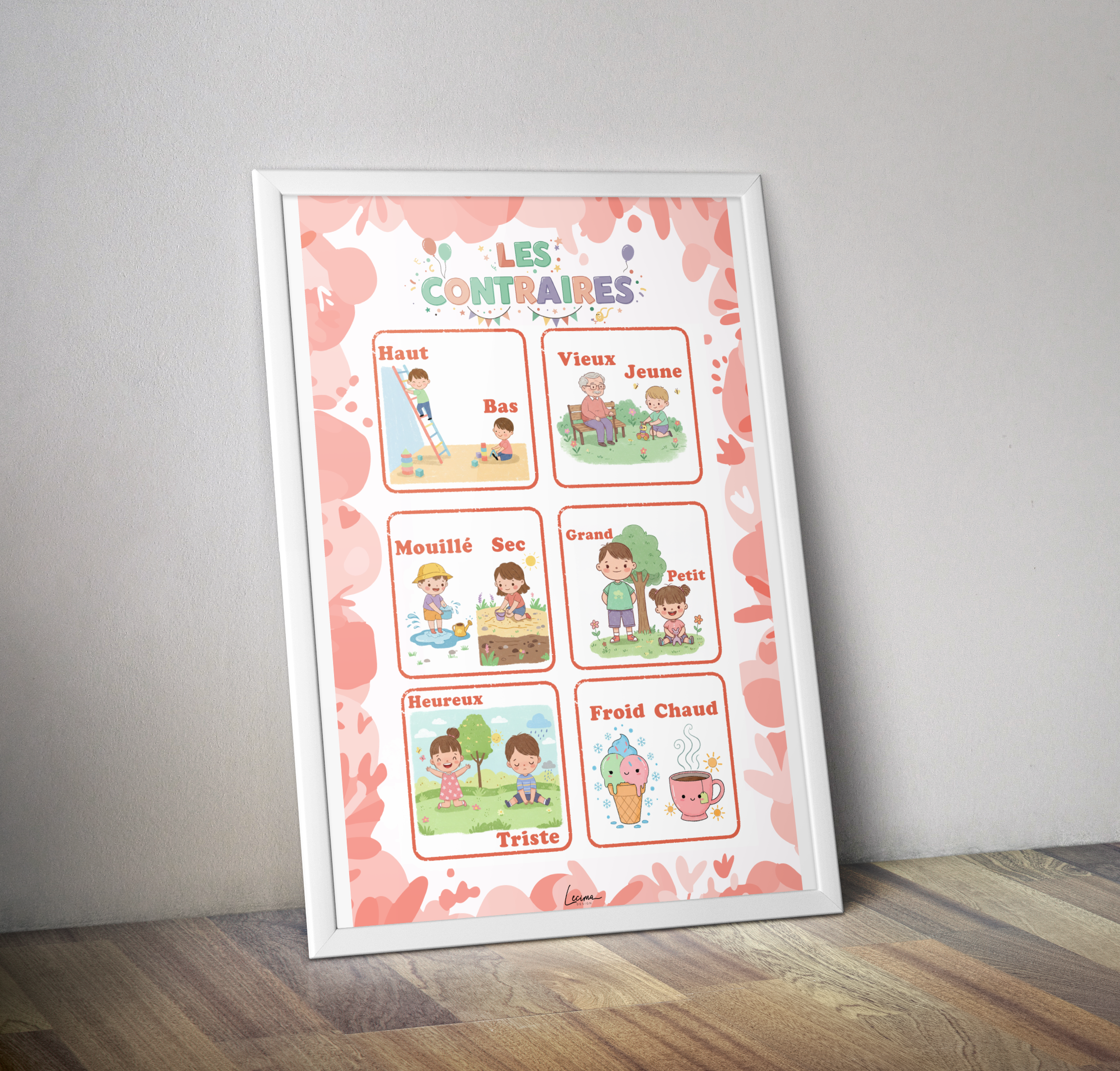 Affiche pédagogique "les contraires" décoration chambre enfant.