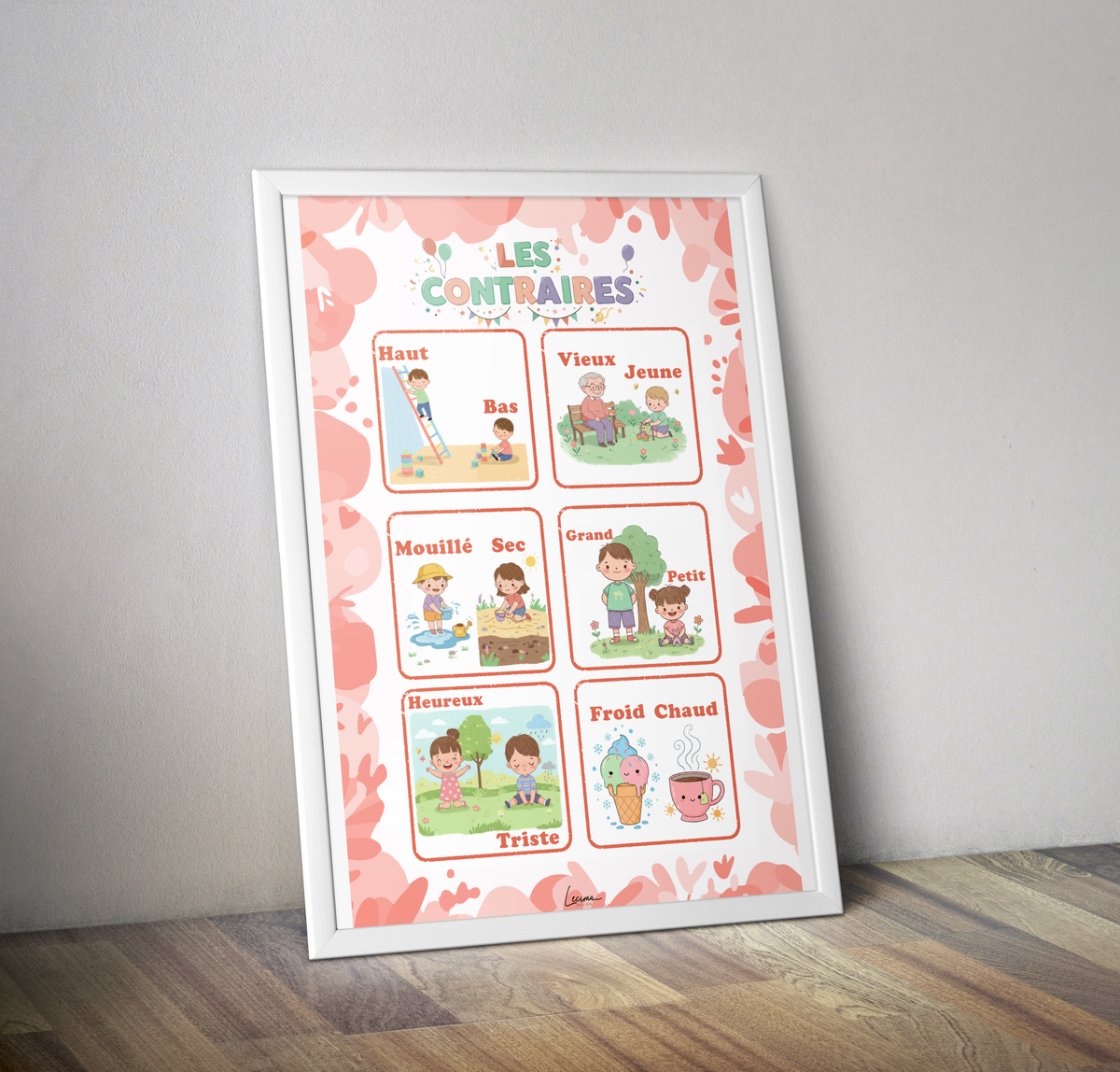 Affiche pédagogique "les contraires" décoration chambre enfant.