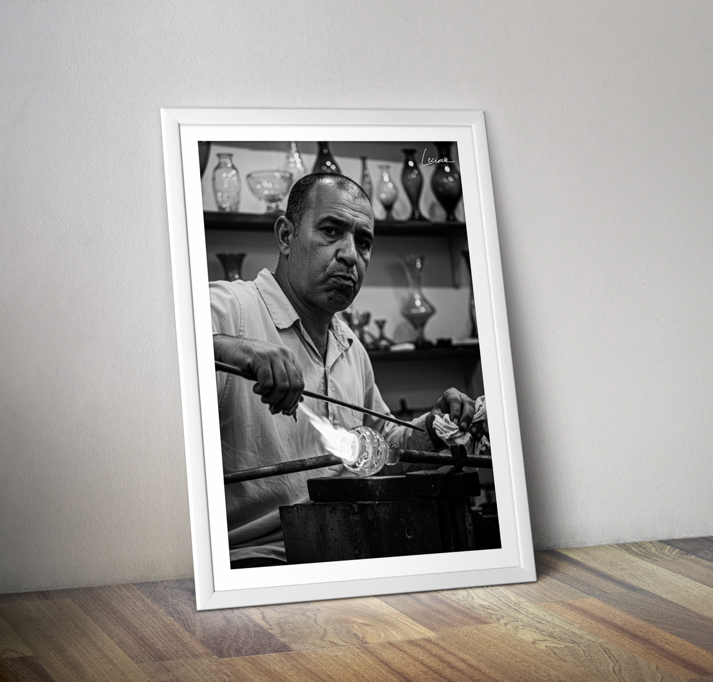 Affiche souffleur de verre au Maroc - Poster orient noir et blanc