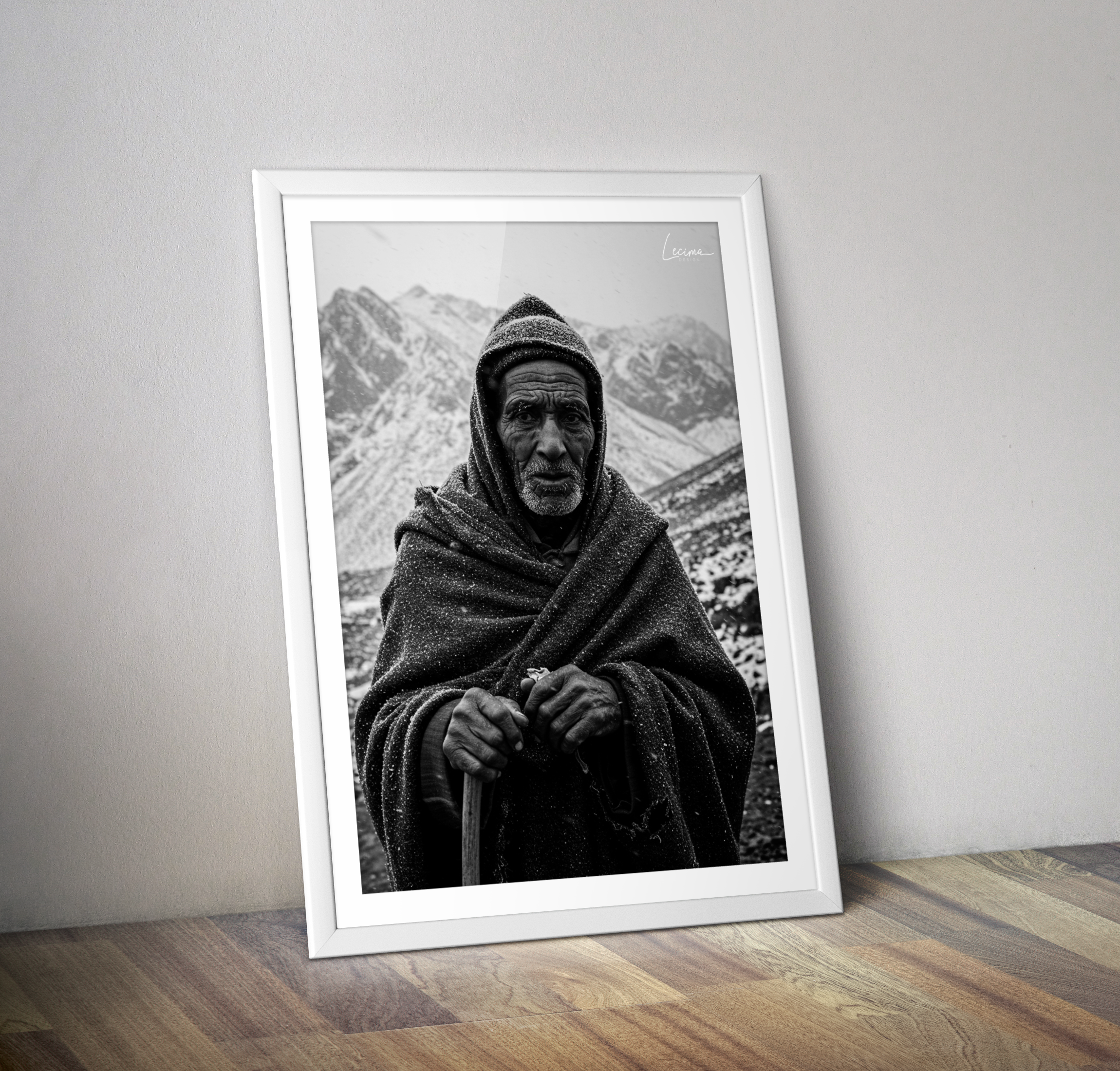 Affiche paysan dans l'Atlas au Maroc - Poster photo noir et blanc orient