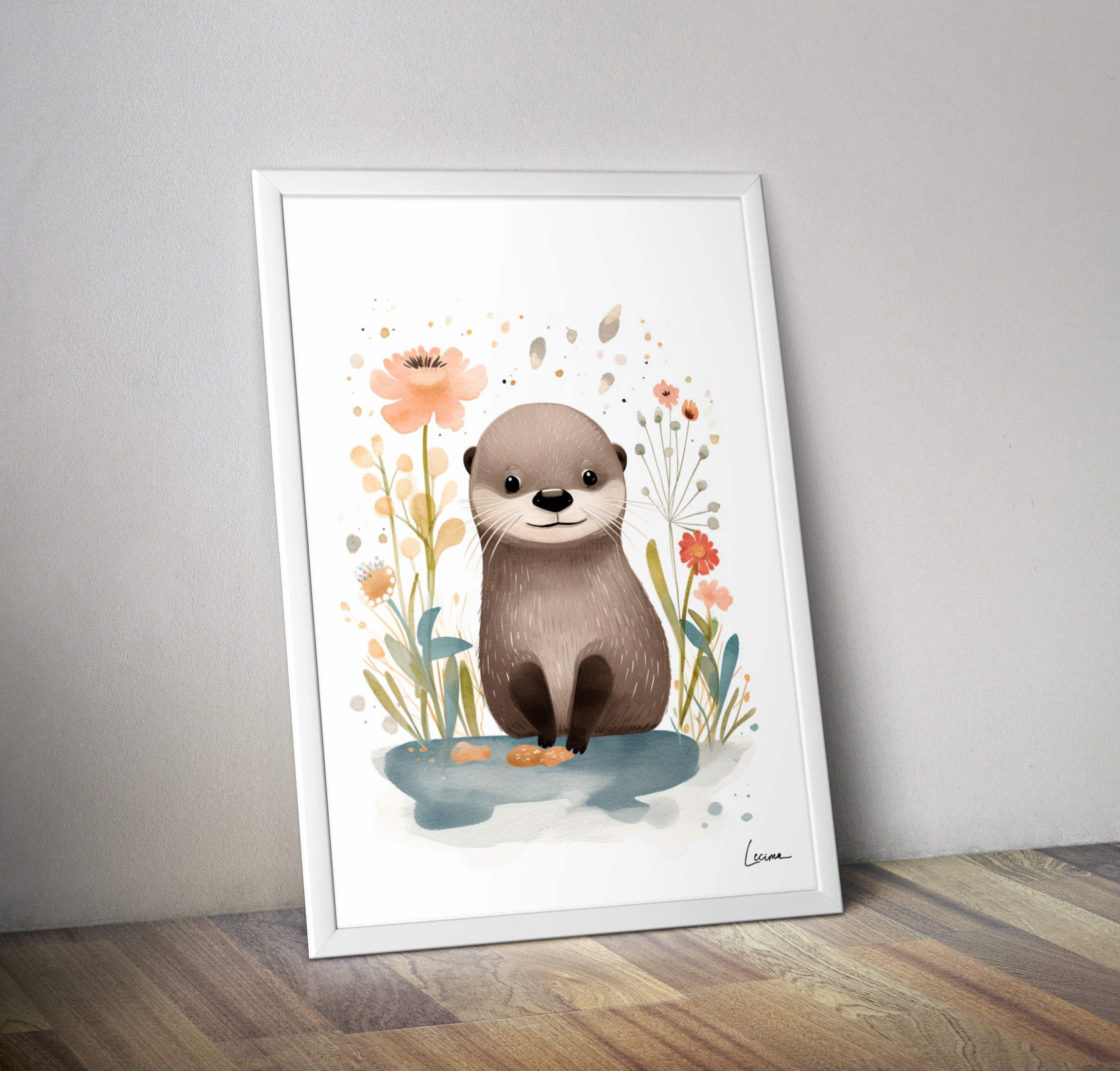 Affiche enfant loutre décoration chambre bébé - Poster animaux