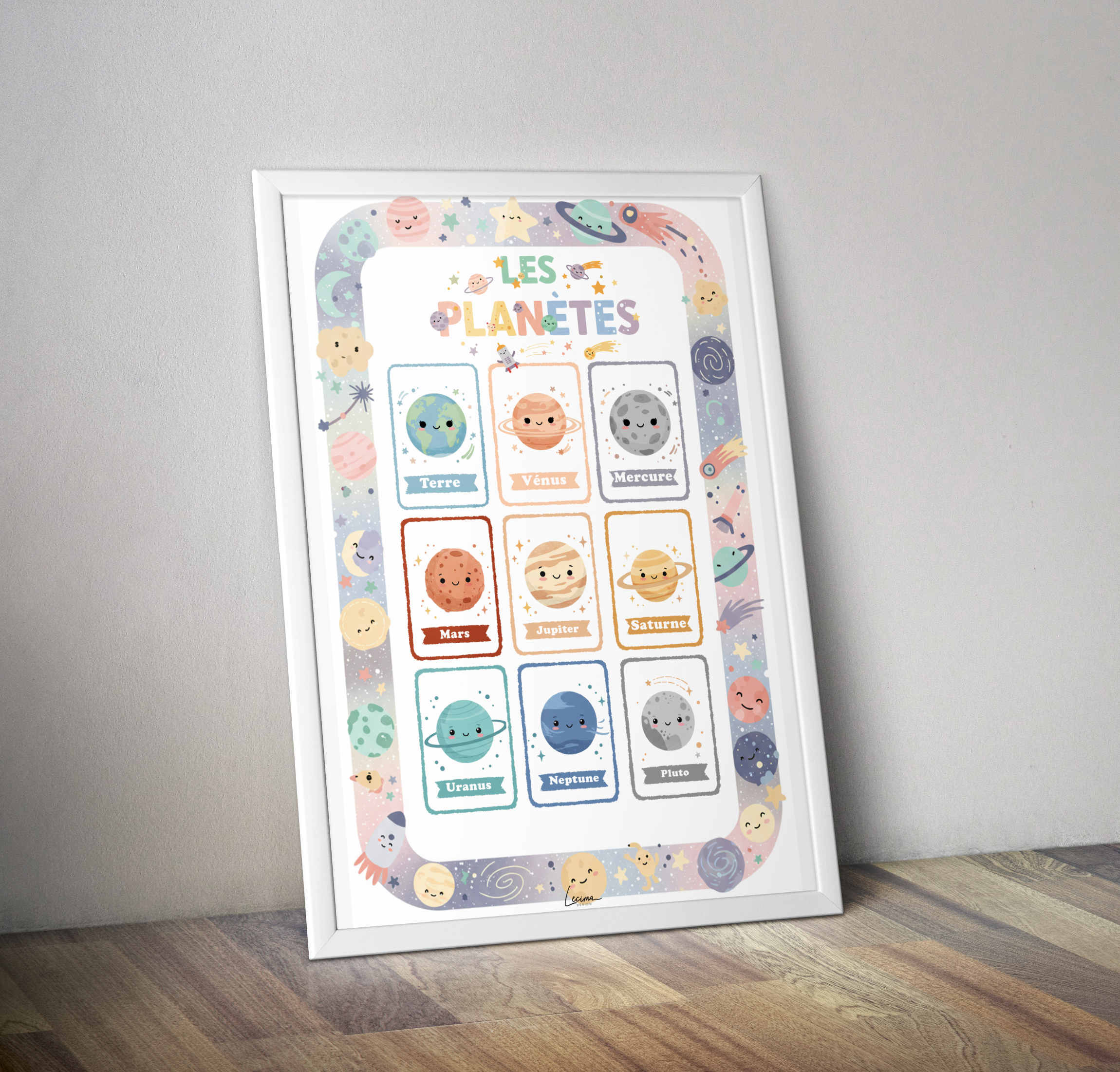 Affiche pédagogique " Les planètes" décoration chambre enfant.