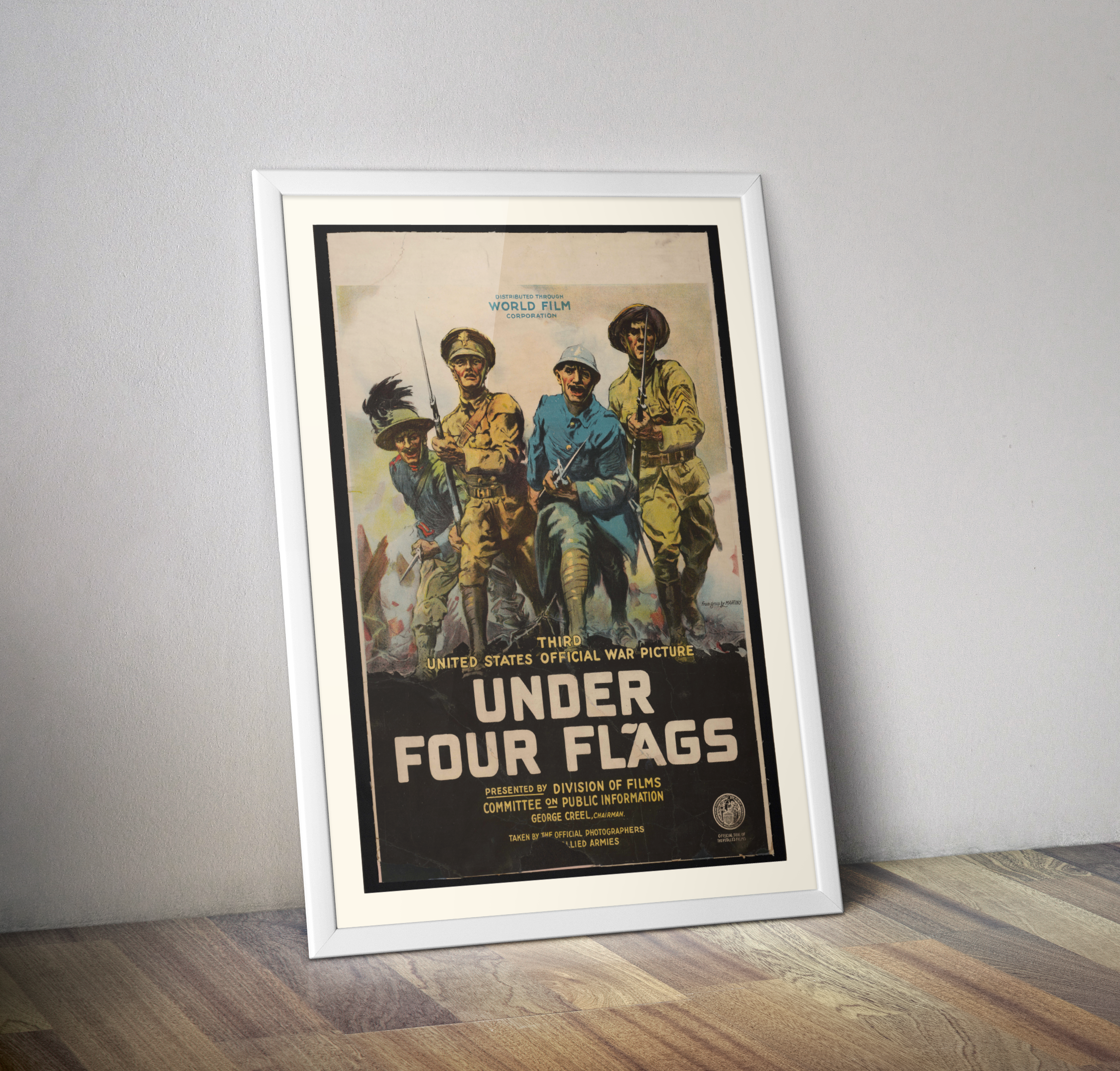 Affiche film Under four Flags de 1917 - Cinéma poster vintage