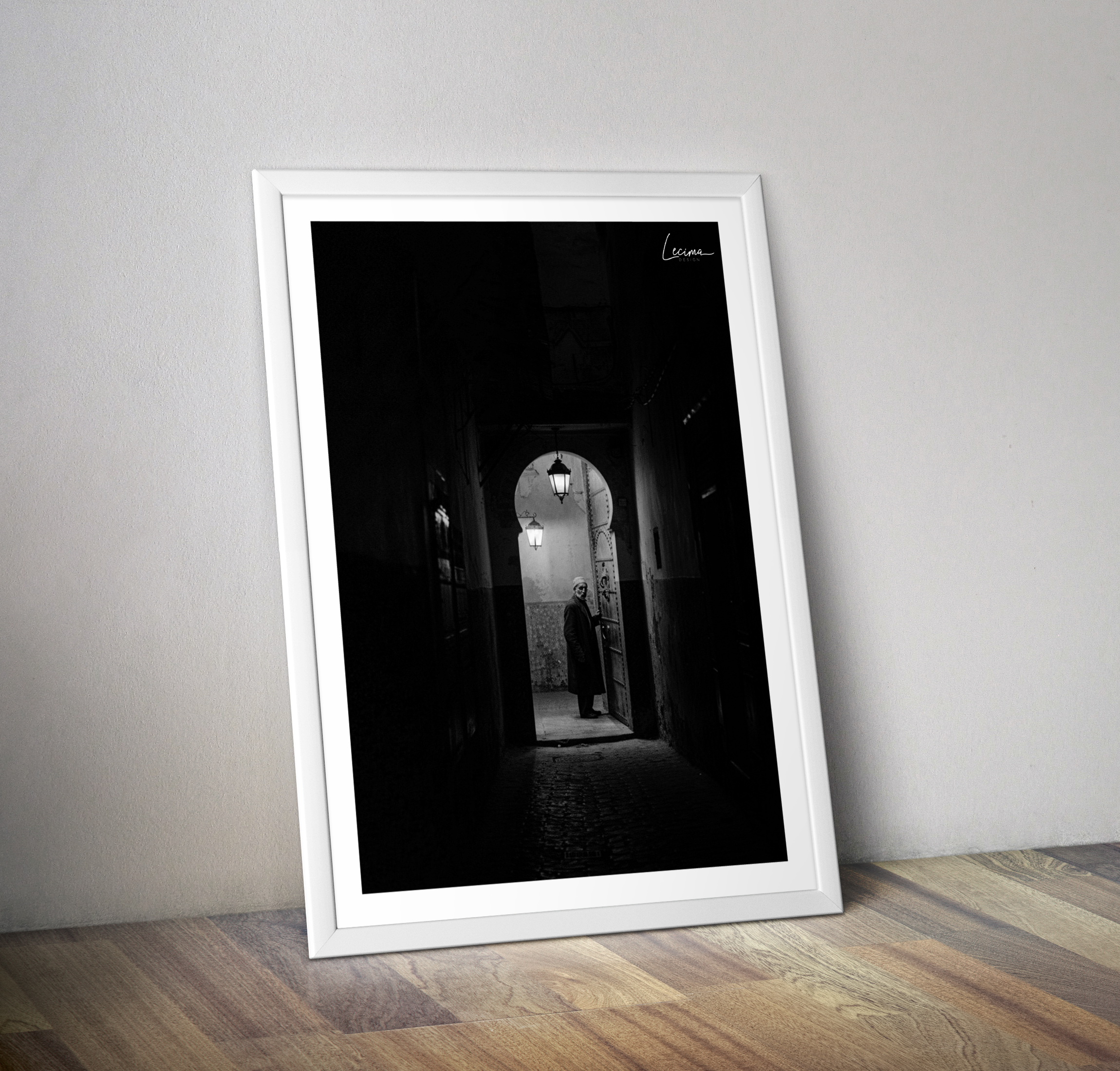 Affiche noir et blanc Maroc ruelle dans les souks - Poster orientaliste