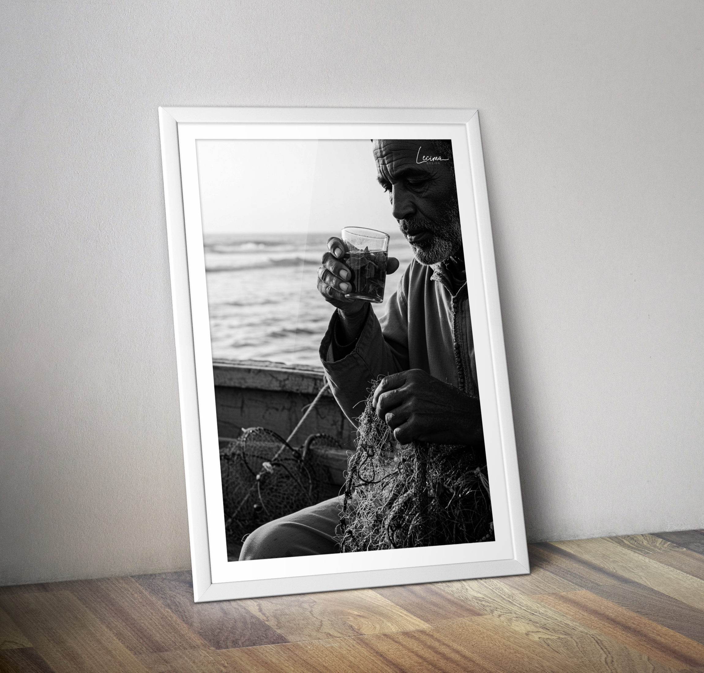 Affiche pêcheur buveur de thé Maroc - Image Maroc Essaouira