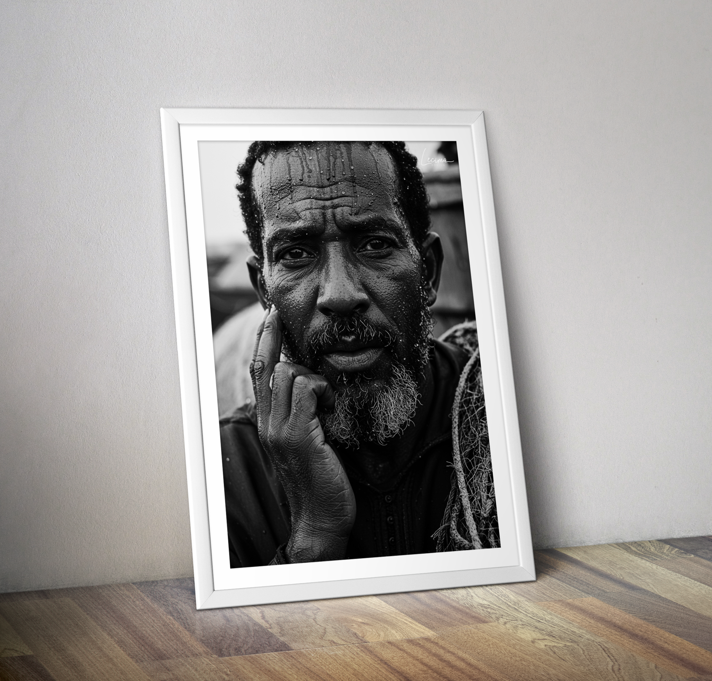 Affiche pécheur barbu Maroc - Affiche déco noir et blanc orientaliste