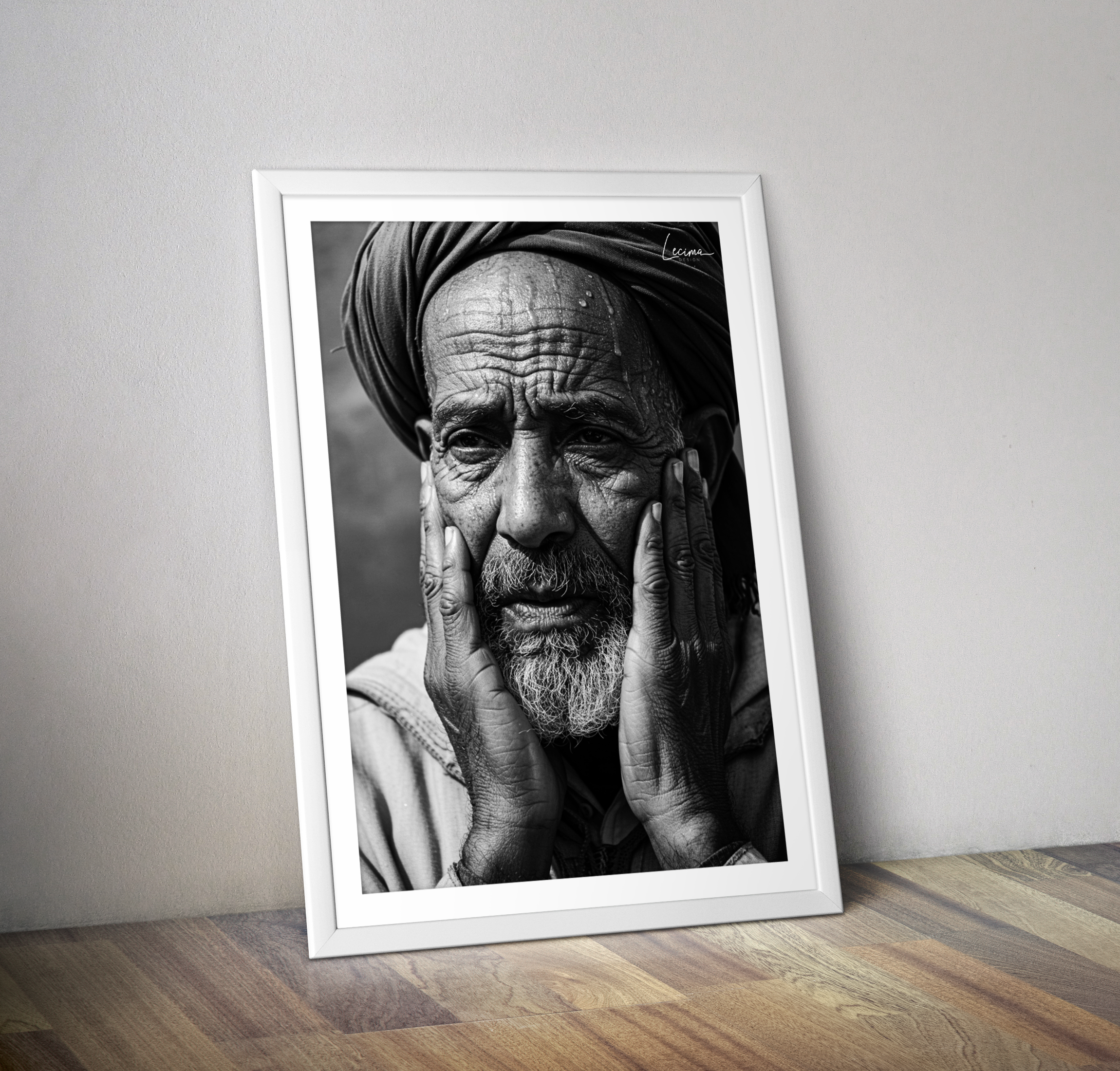 Affiche vieux homme bédouin - Photo orientaliste noir et blanc