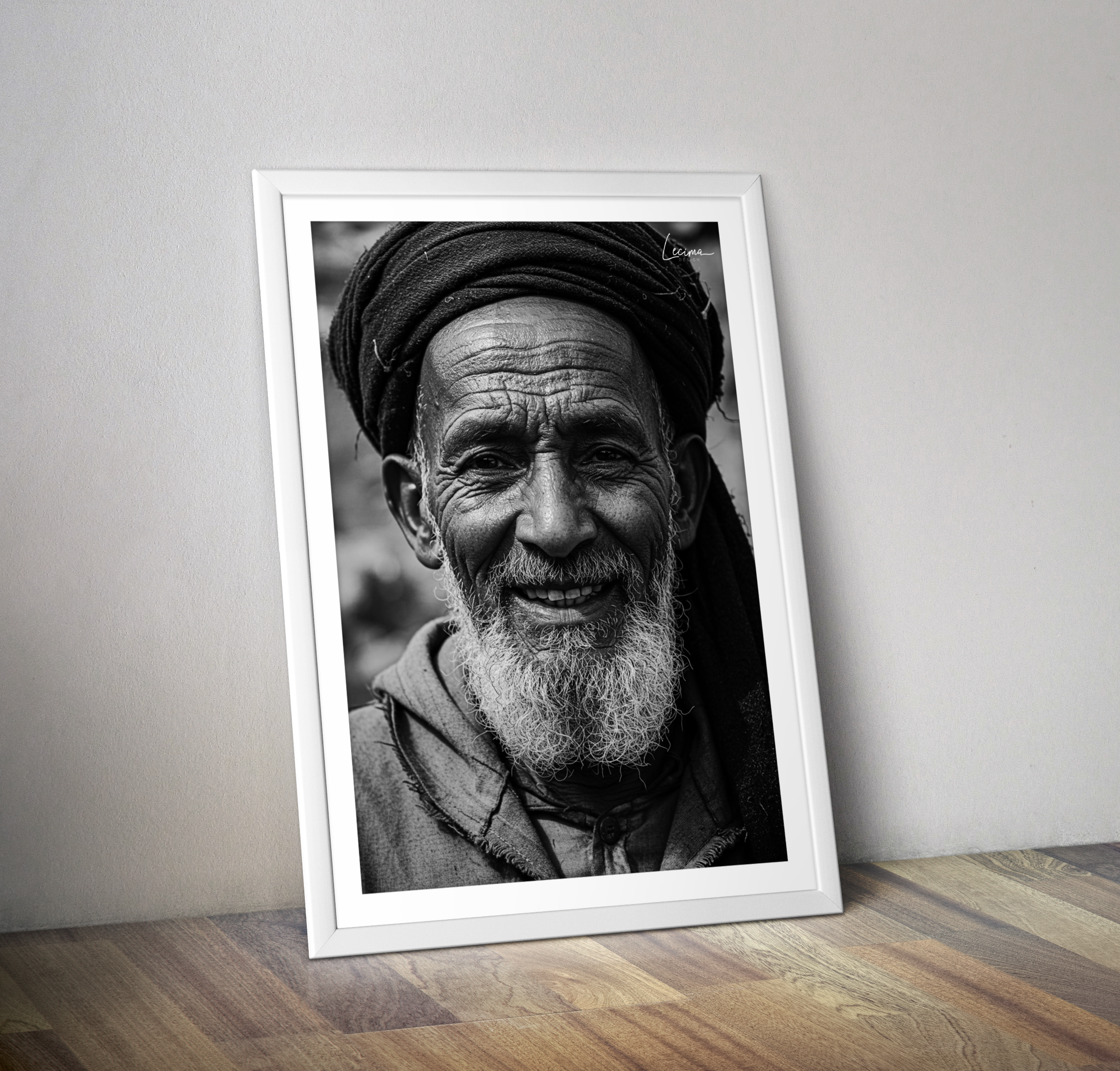 Affiche sourire homme barbue - Affiche orientaliste noir et blanc