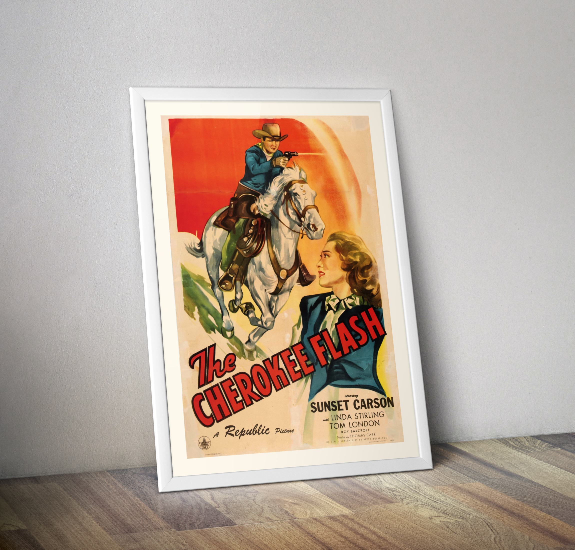 Affiche vintage cinéma western The Cherokee Flash de 1945