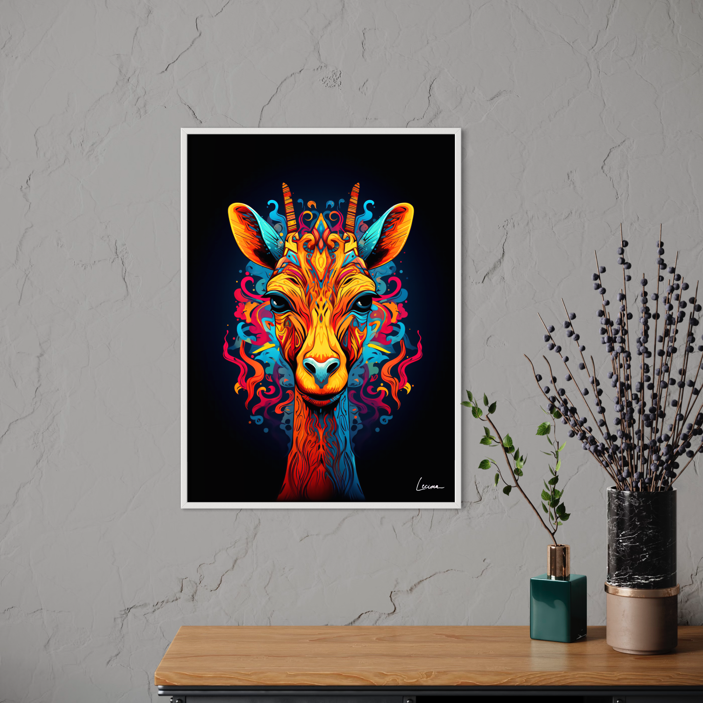 Affiche girafe arc en ciel décoration animal multicolor - Poster enfant