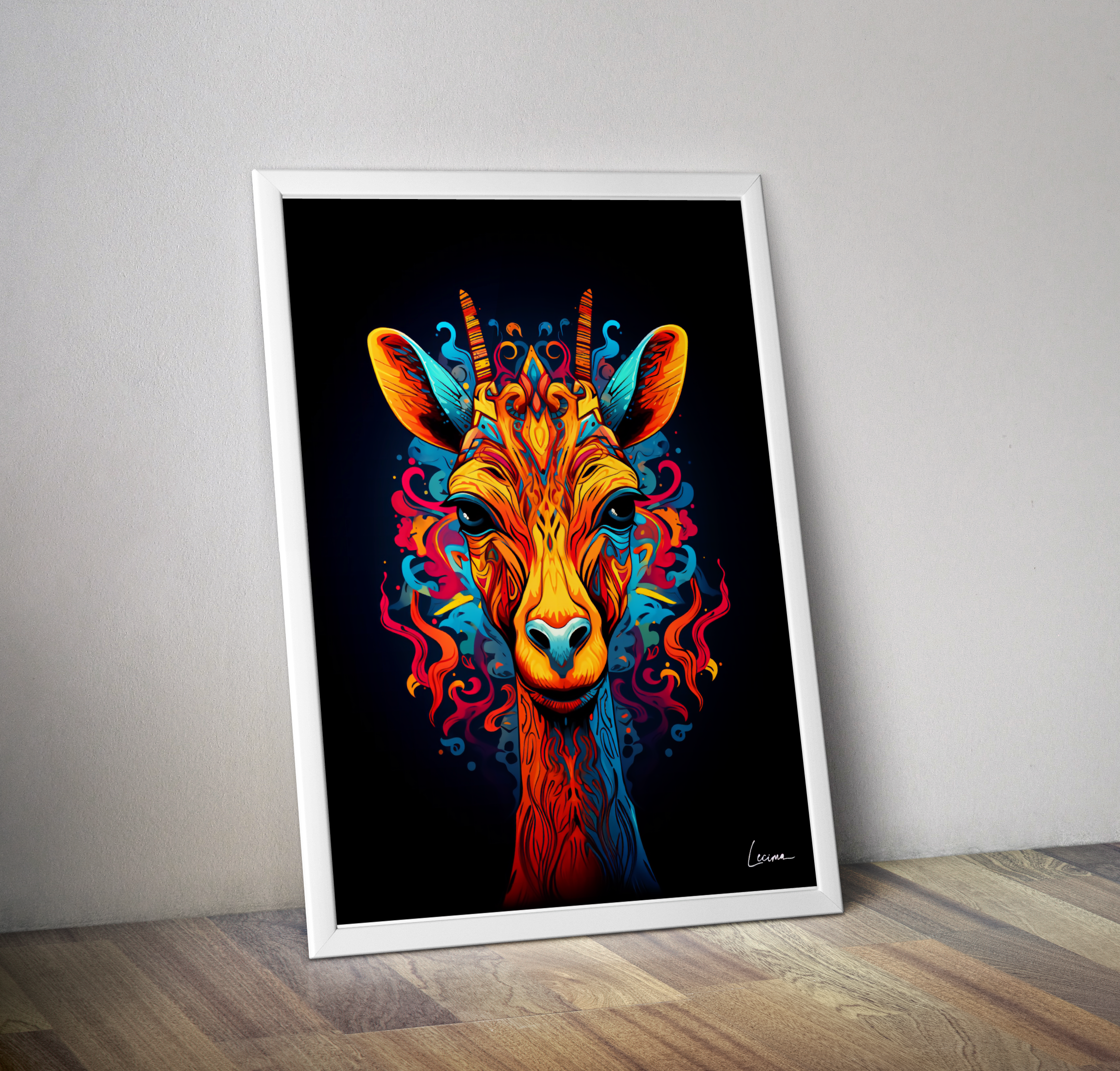 Affiche girafe arc en ciel décoration animal multicolor - Poster enfant