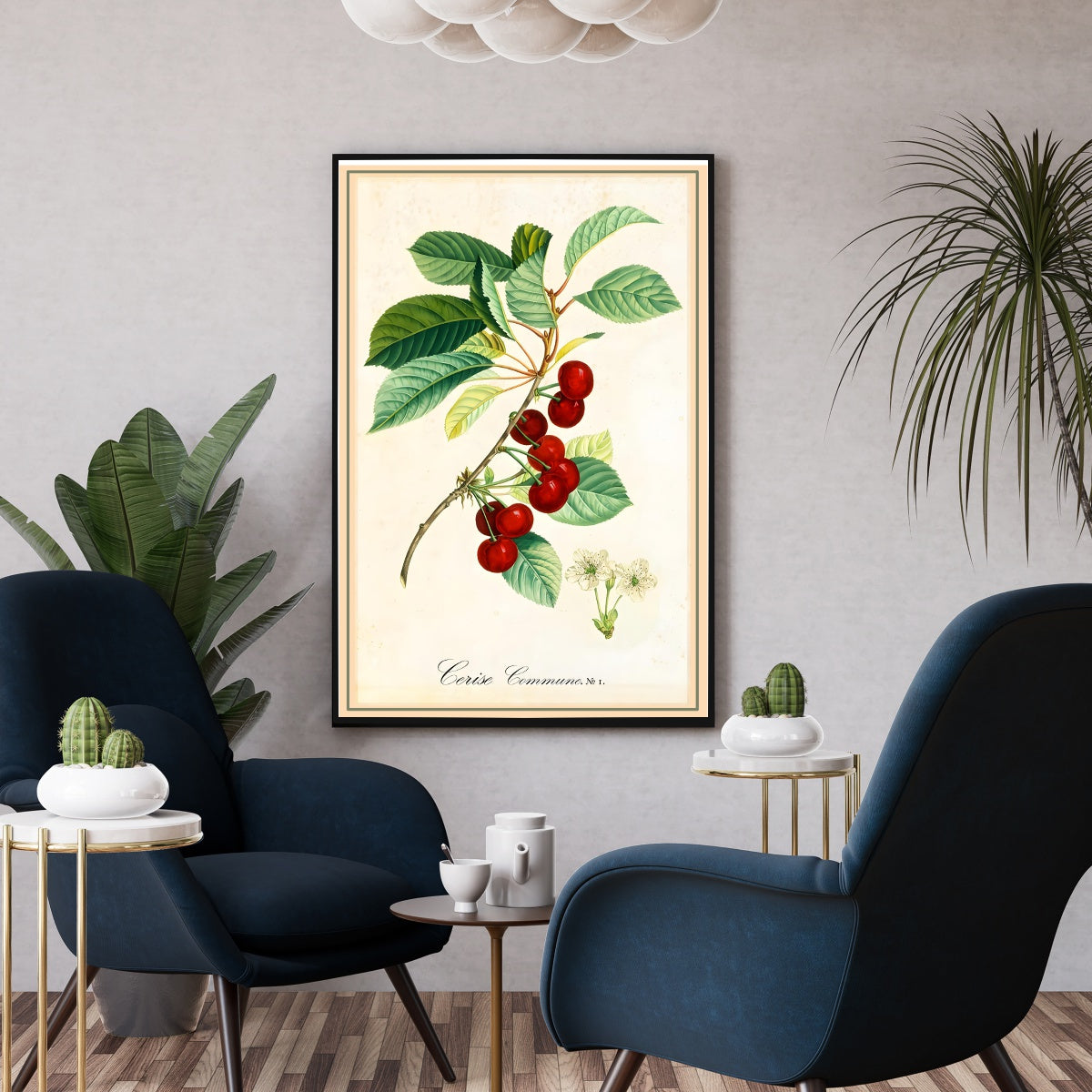 Affiche botanique vintage cuisine cerisiers - Poster vintage déco cuisine