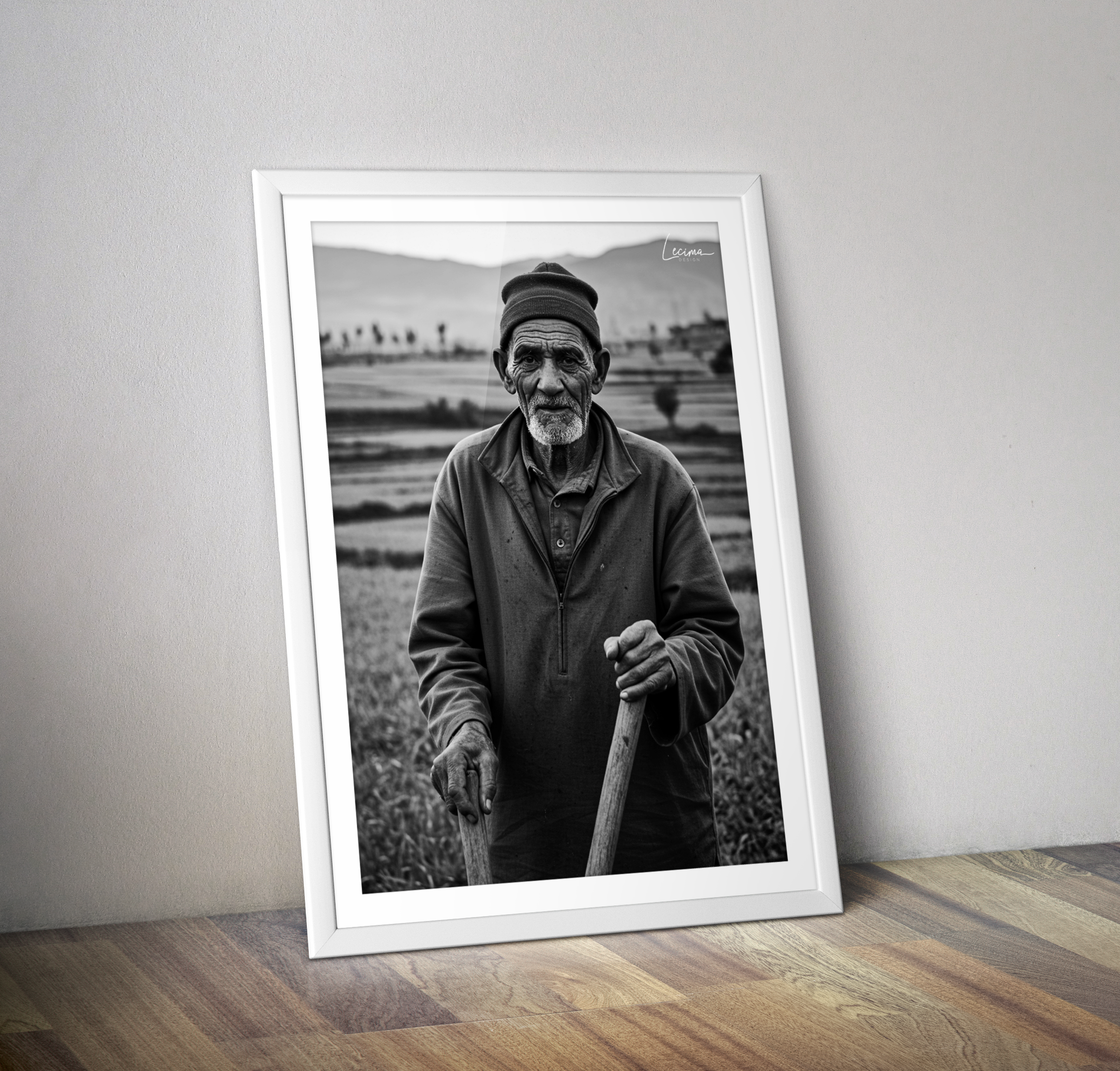Affiche paysan Maroc - Poster orientaliste noir et blanc