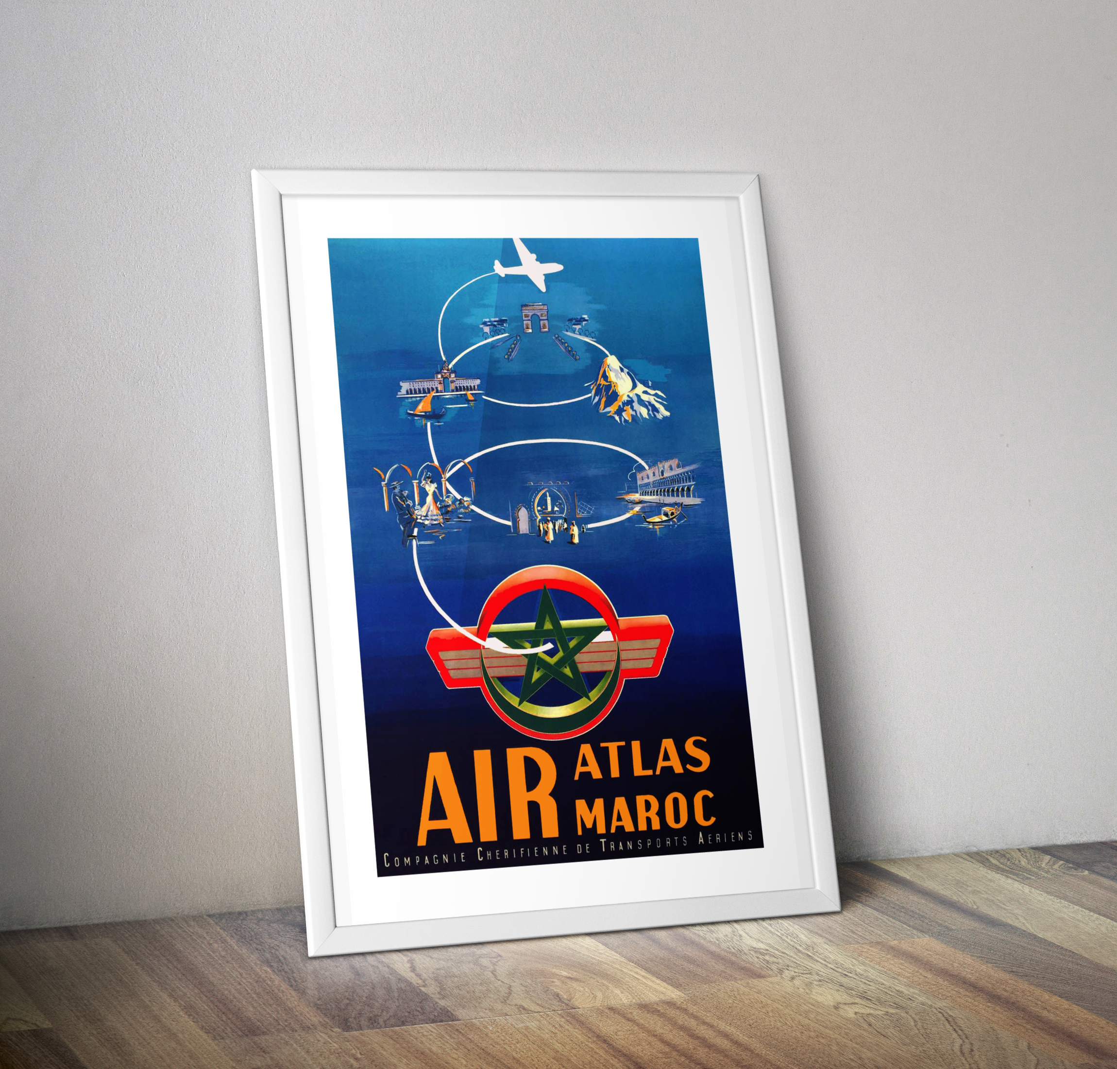 Affiche aviation air Atlas Maroc 1954