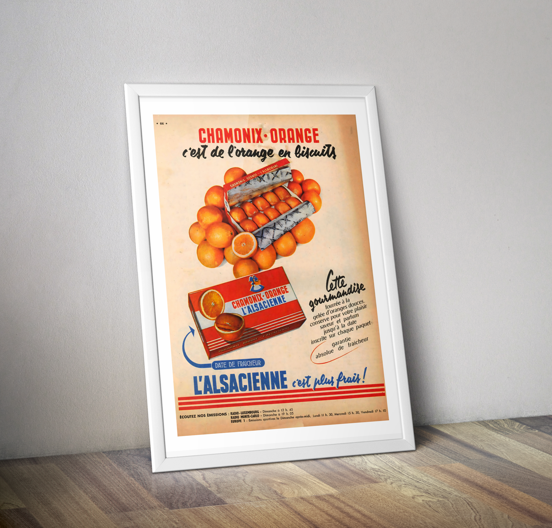 Affiche publicité vintage  biscuit Chamonix orange L'Alsacienne - Poster rétro pub