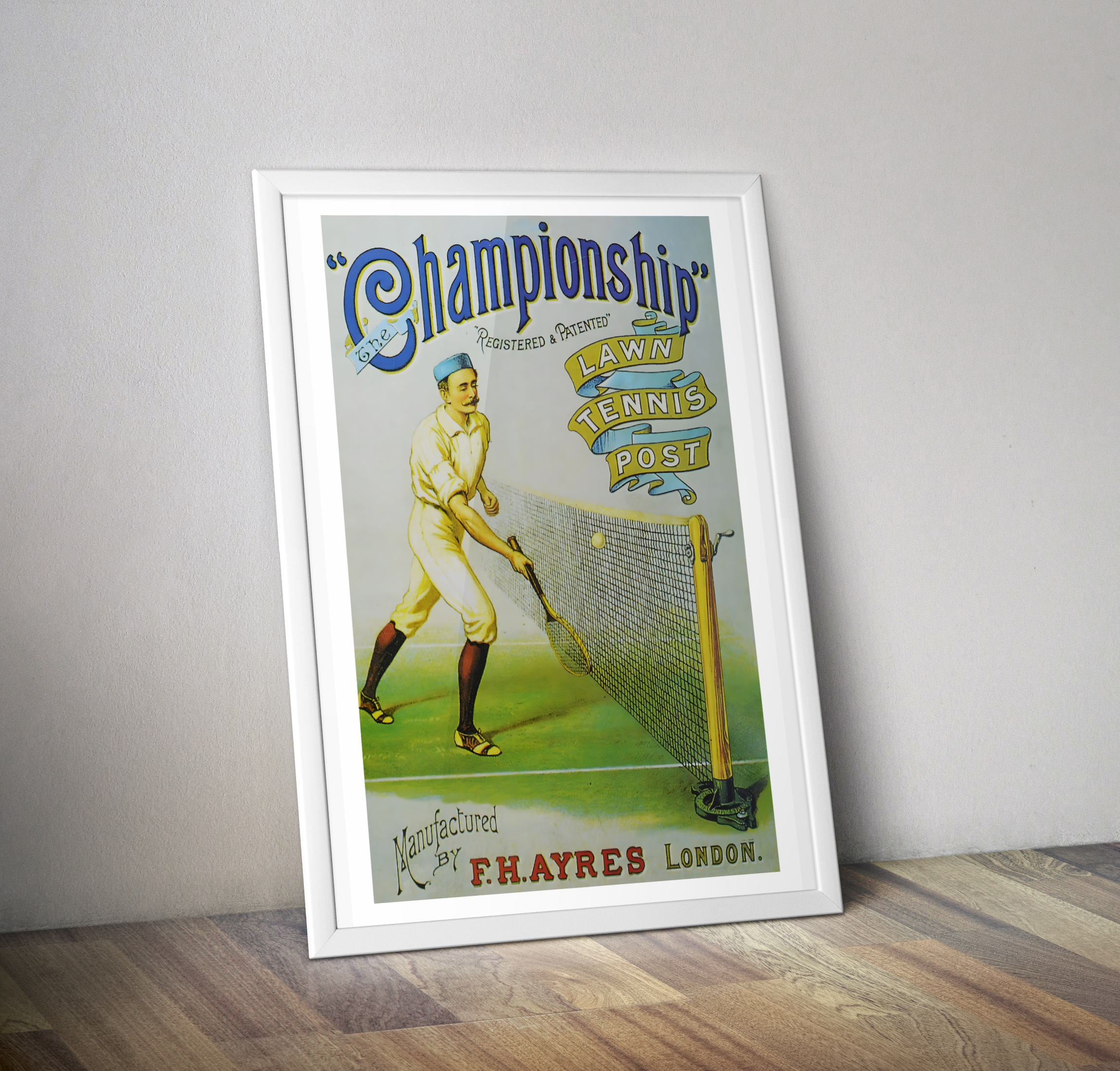 Affiche vintage tennis Lawn tennis post FH AYRES London