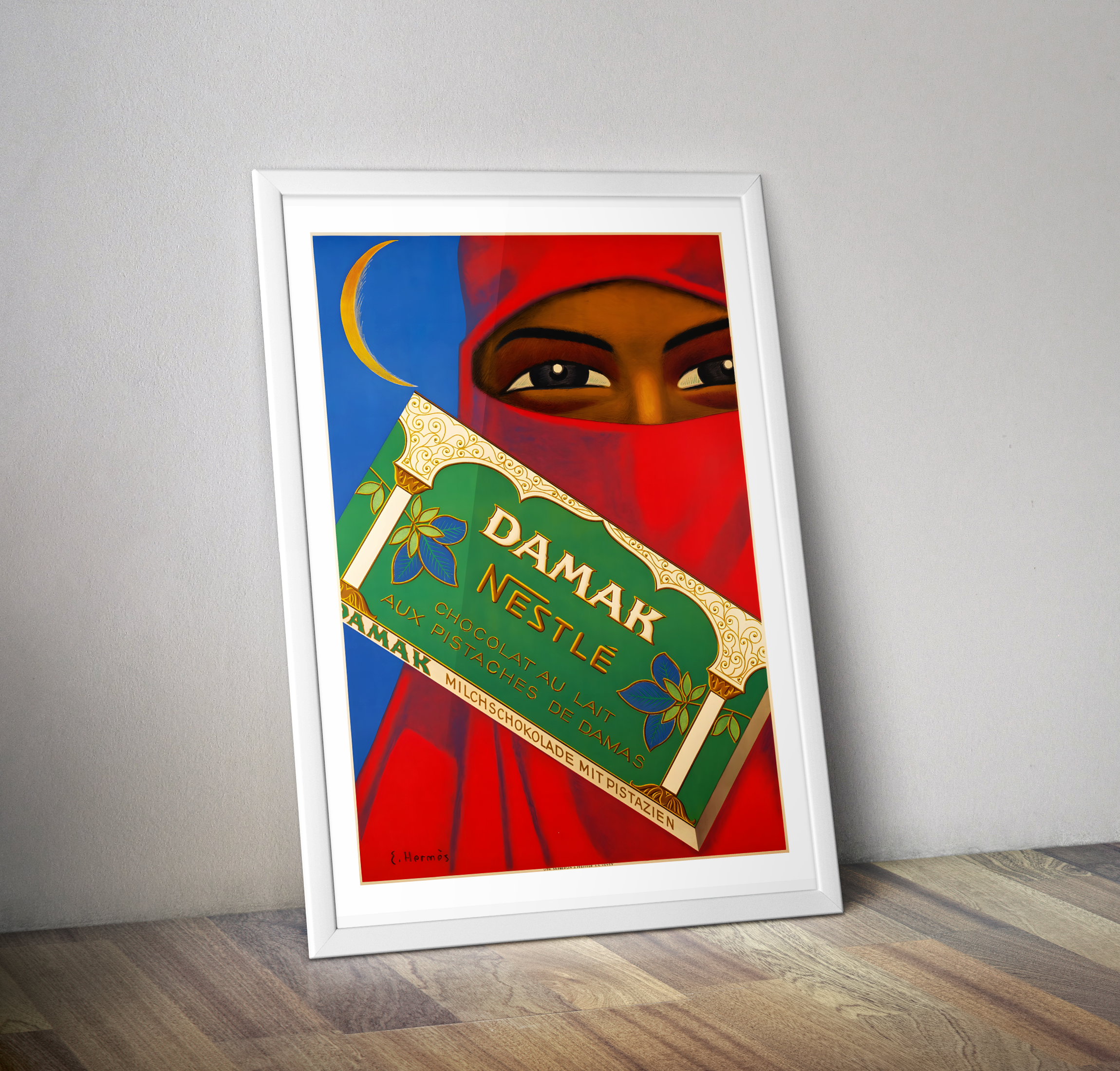 Affiche vintage Nestlé Damak Chocolat au lait aux pistaches de Damas
