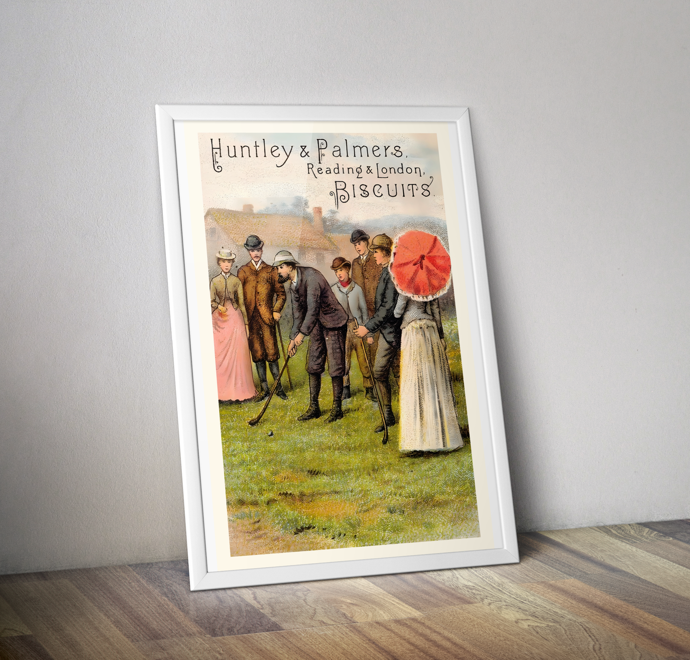 Poster vintage sport golf Huntley et Palmers biscuits Londres