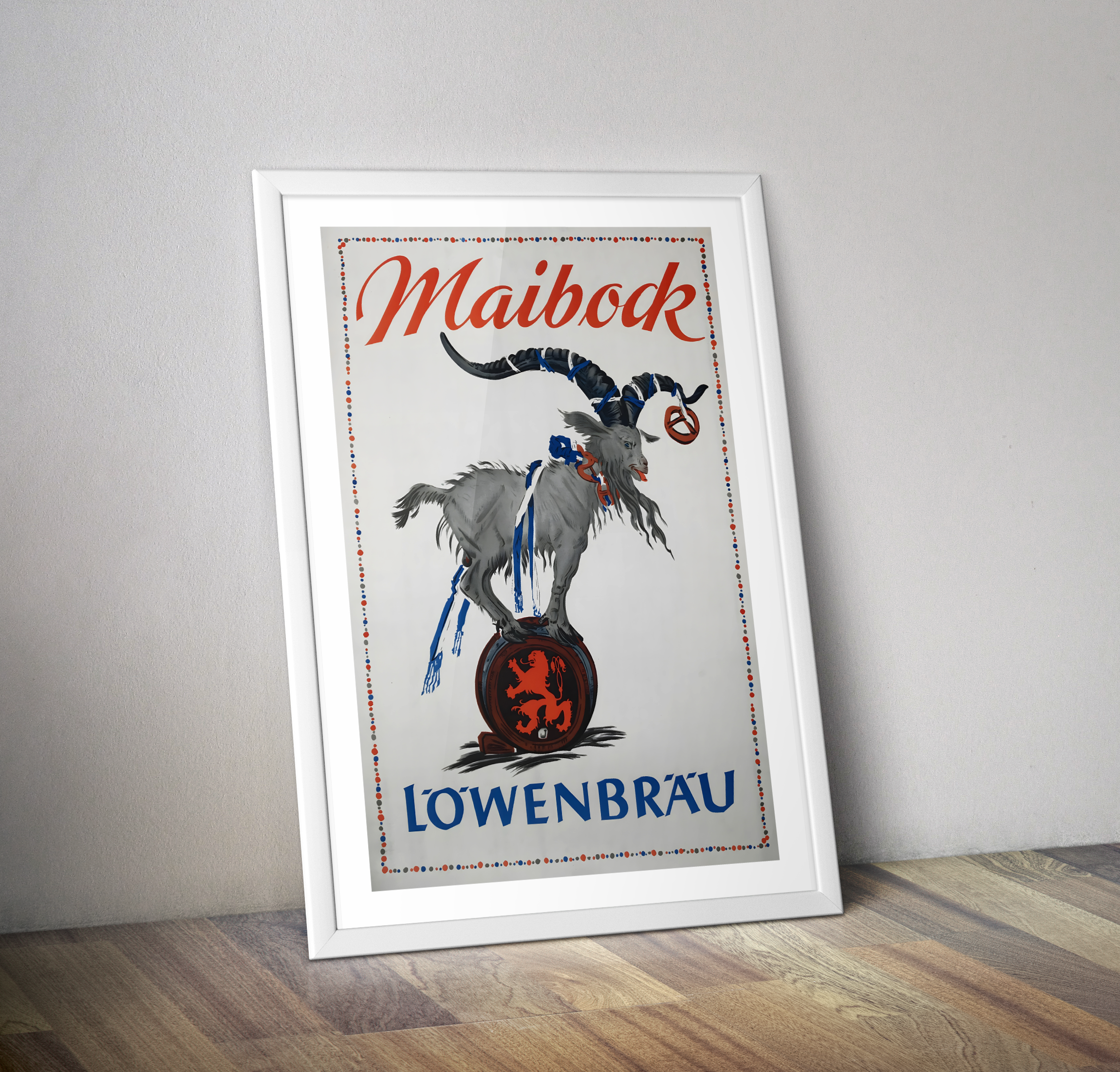 Affiche vintage bière Maibock Lowenbrau 1954 - Poster bière Allemande