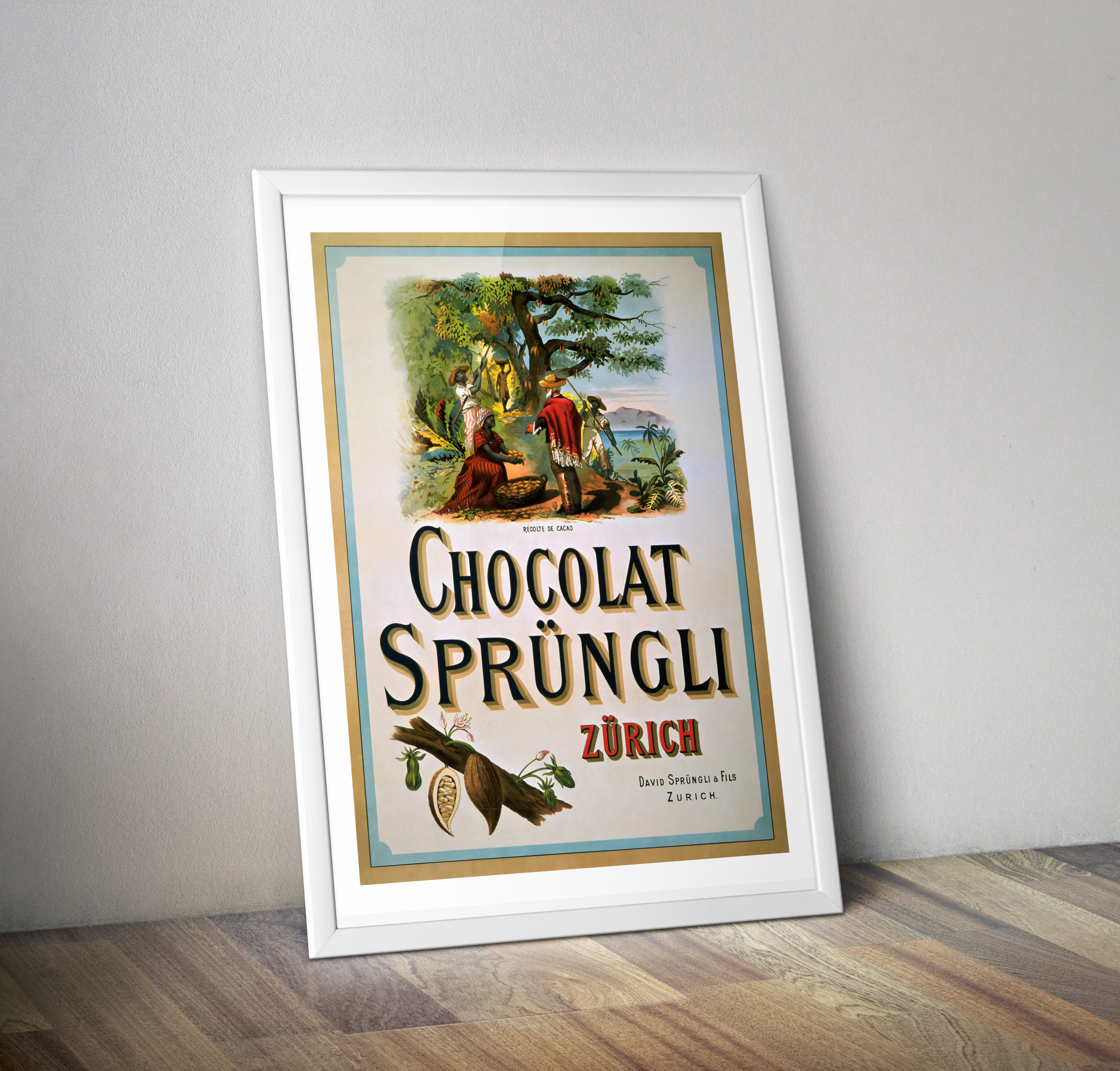 Affiche pub vintage chocolat SPRUNGLI Zurich - Poster vintage publicité