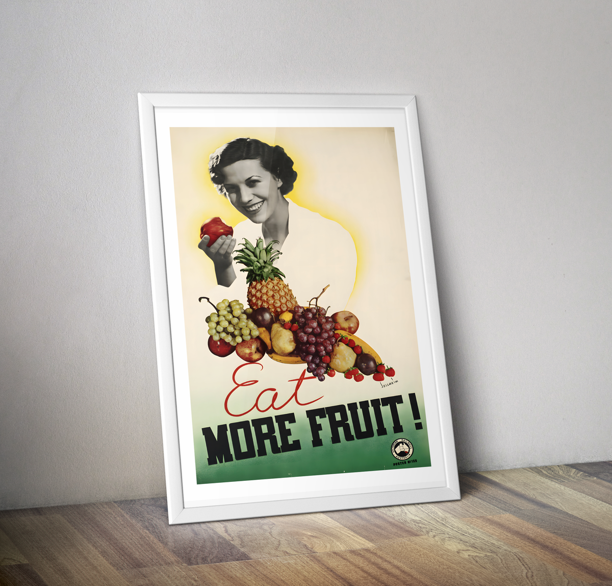Affiche Vintage. Cartel Vintage Éducatif Sur L'habitude "manger Plus De Fruits"