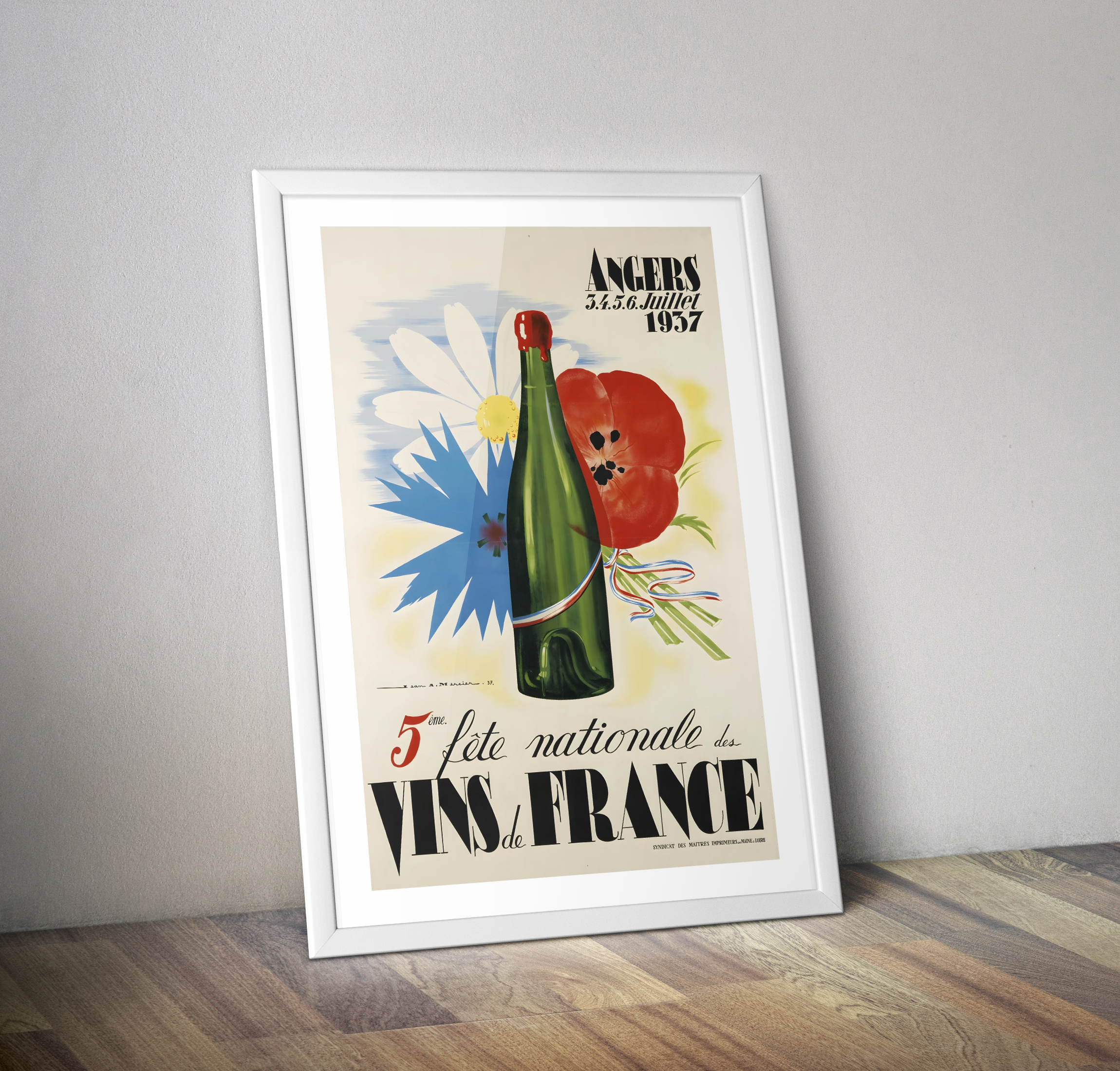 Affiche vintage fête nationale Vins de FRANCE Angers - Poster pub vins